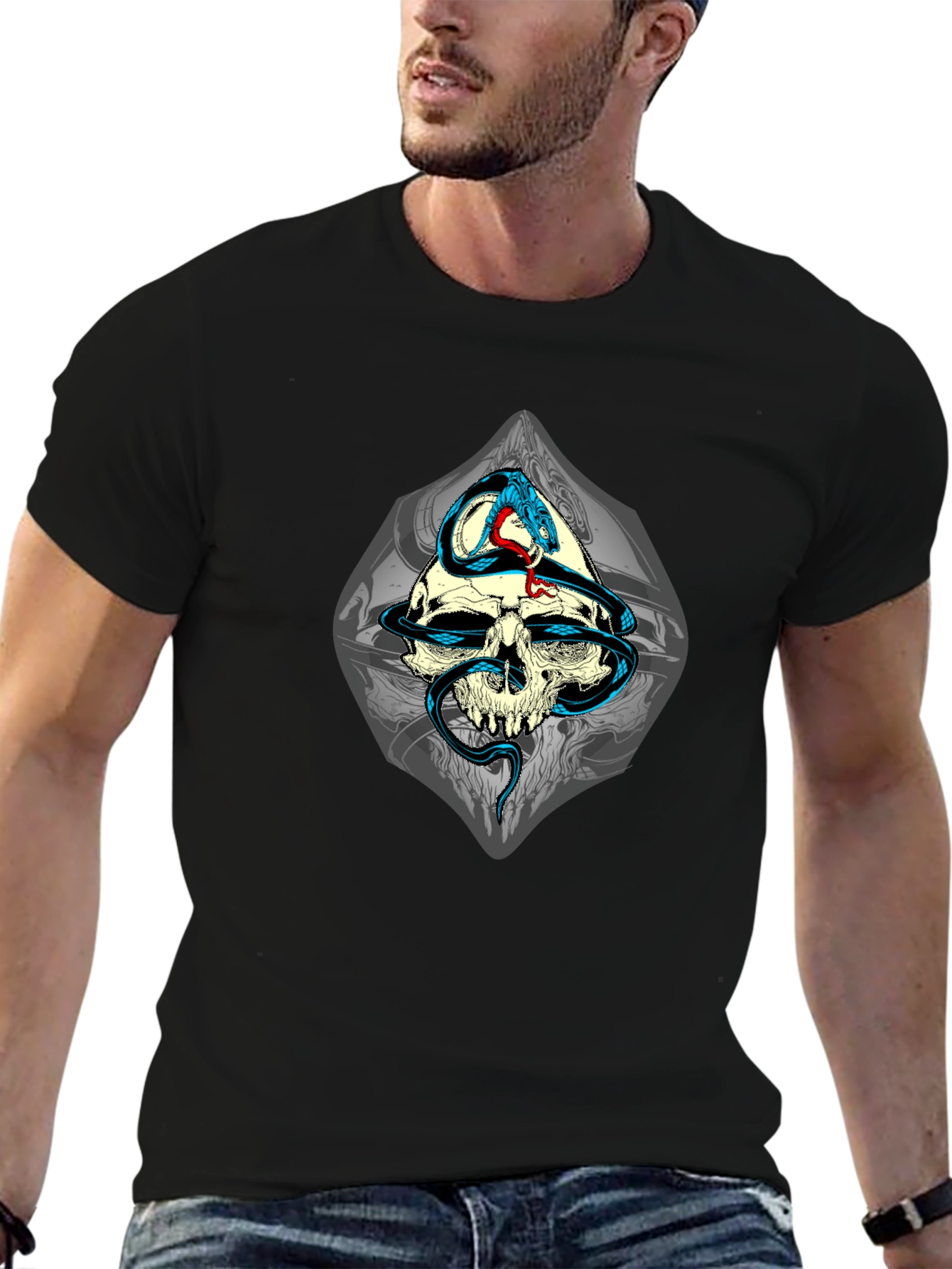 Skull & Snake Graphic Black T-Shirt