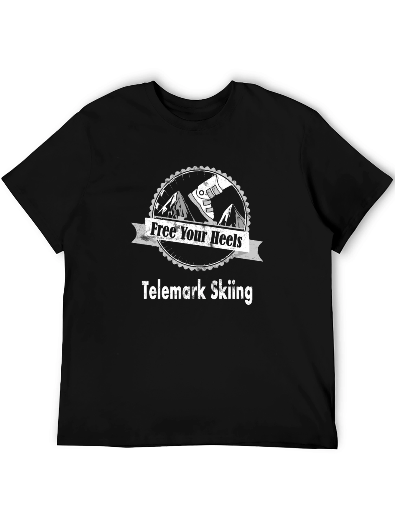 Free Your Heels Telemark Skiing Black T-Shirt