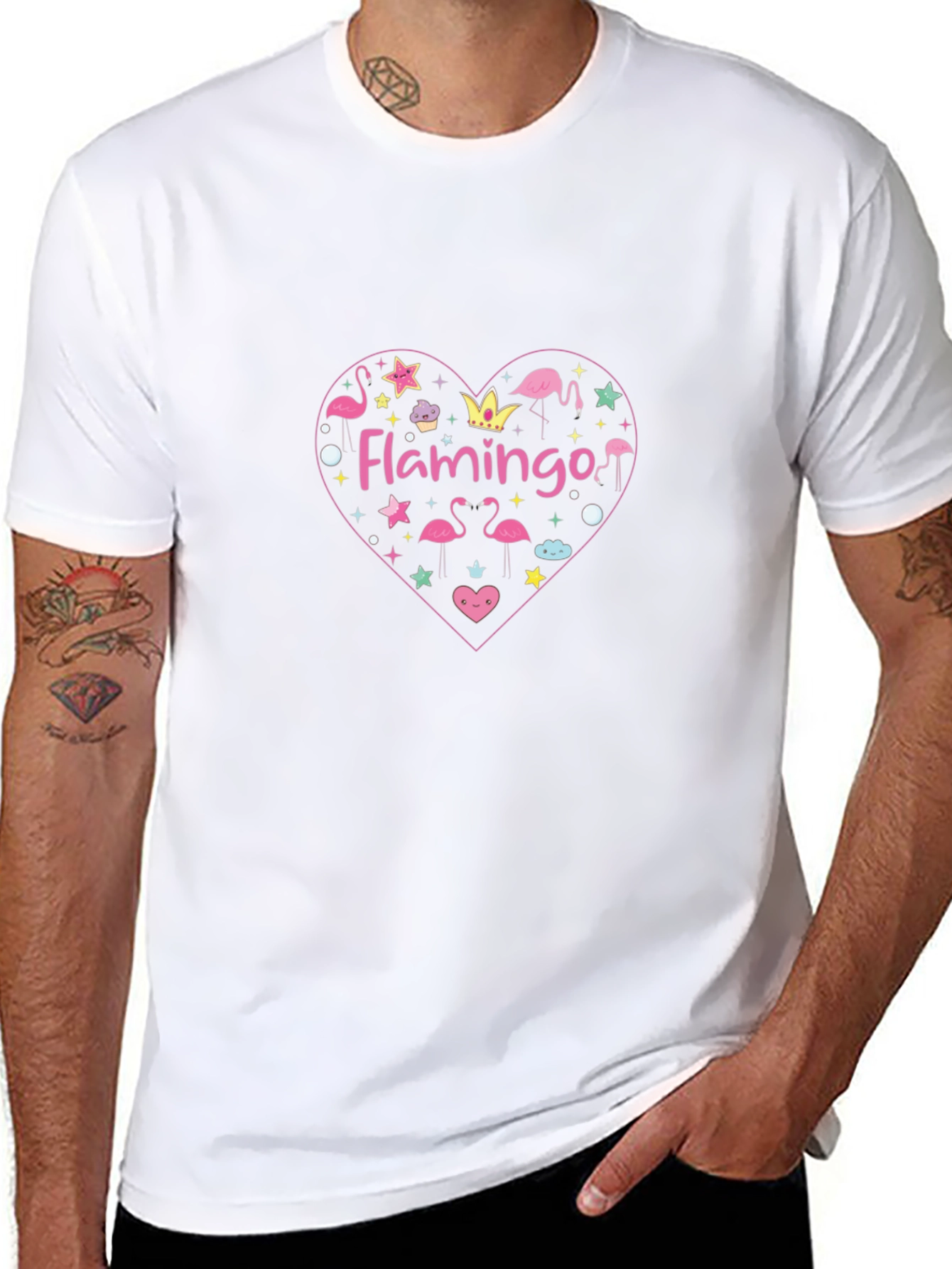 Flamingo Heart Graphic Tee - Stylish Black T-Shirt