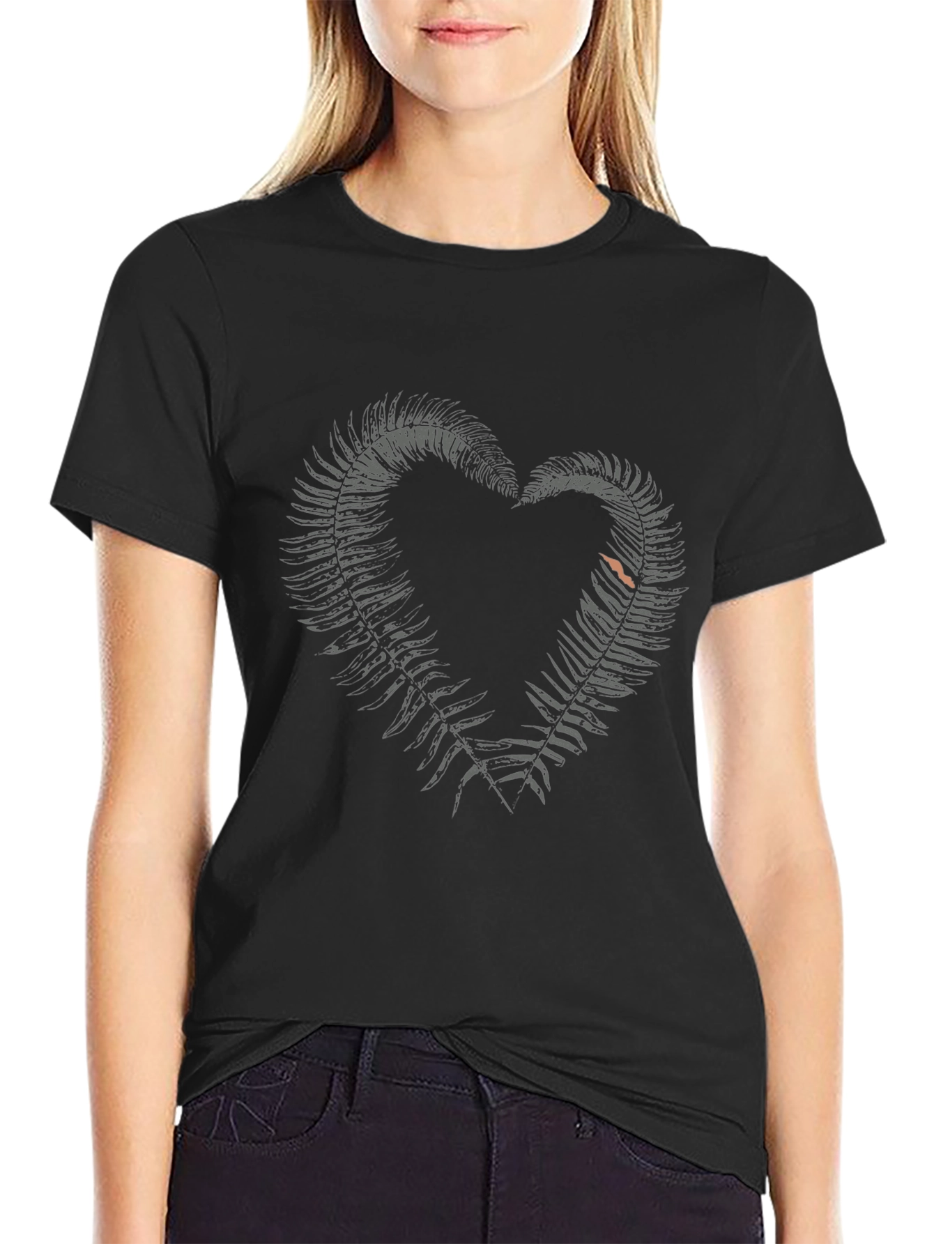 Fern Heart Graphic Tee - Stylish Black T-Shirt