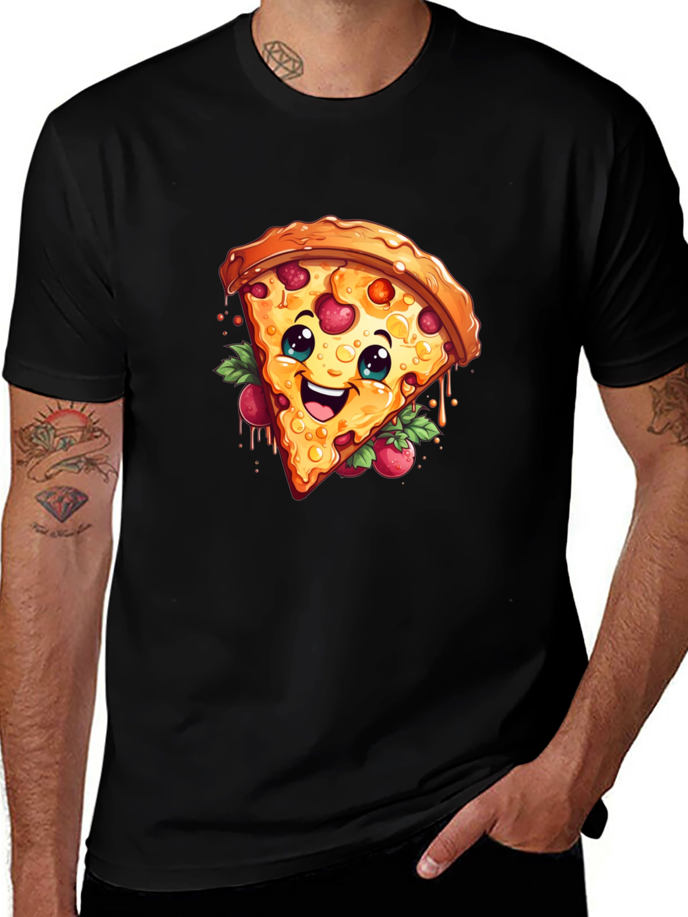 Funny Pizza Slice Graphic T-Shirt - Casual Black Tee