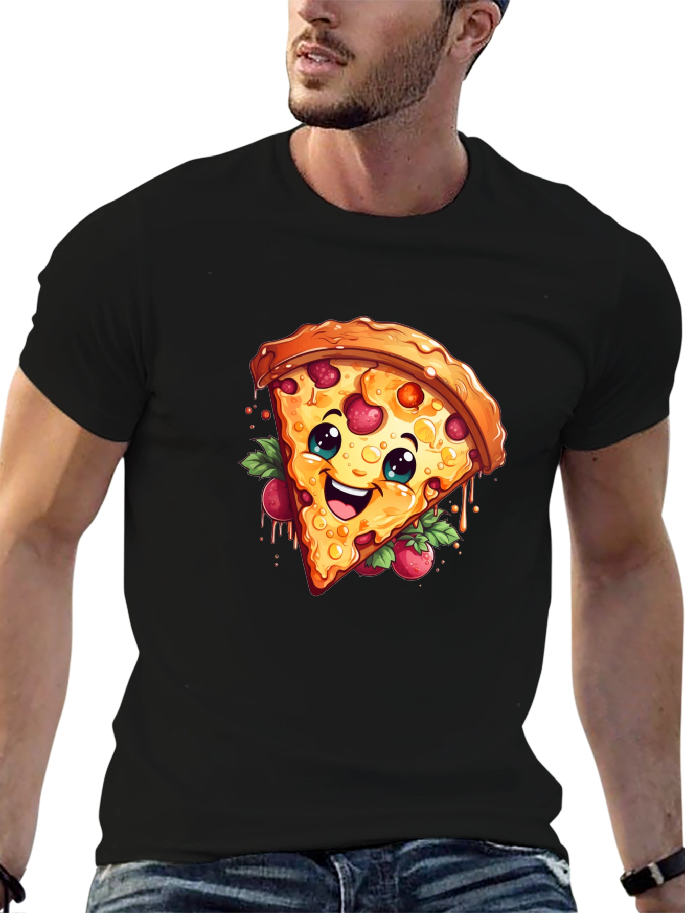 Funny Pizza Slice Graphic T-Shirt - Casual Black Tee