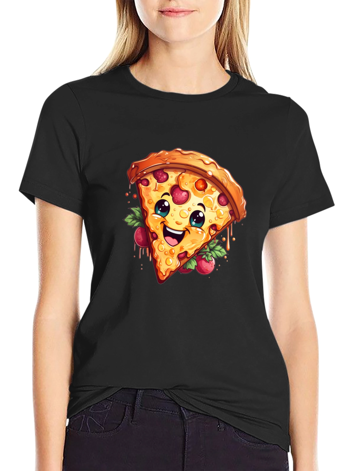 Funny Pizza Slice Graphic T-Shirt - Casual Black Tee