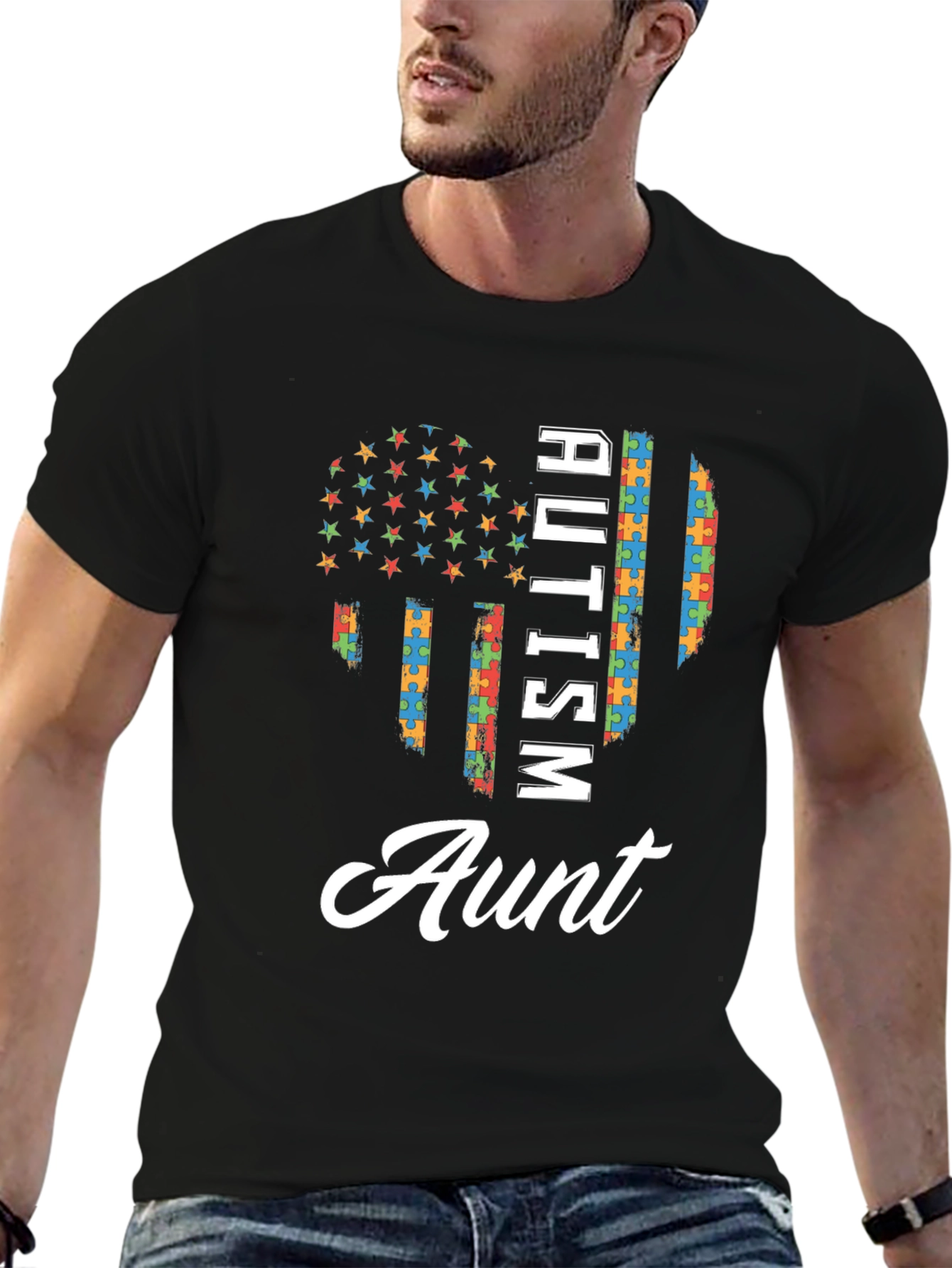 Autism Aunt T-Shirt Puzzle Heart Design