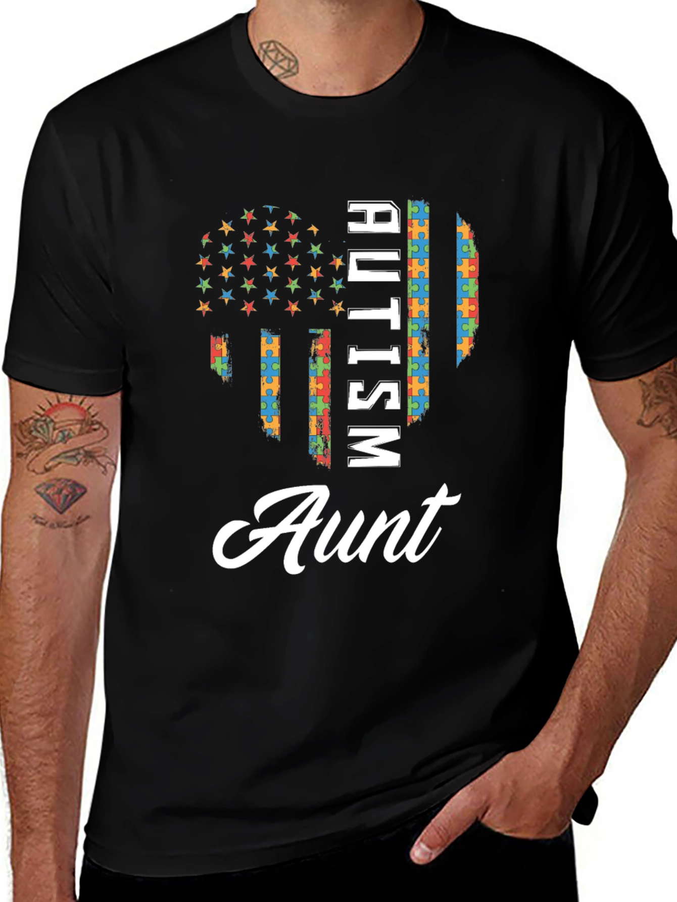 Autism Aunt T-Shirt Puzzle Heart Design