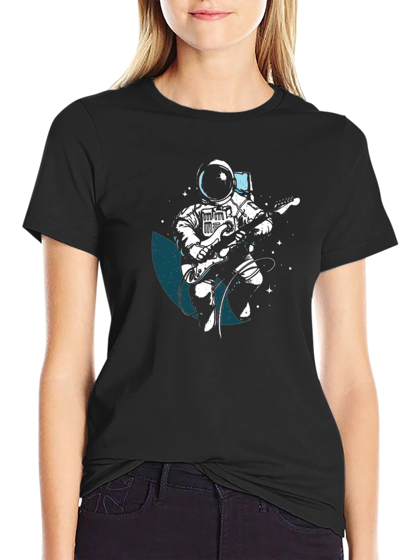 Astronaut Guitar Player Black T-Shirt