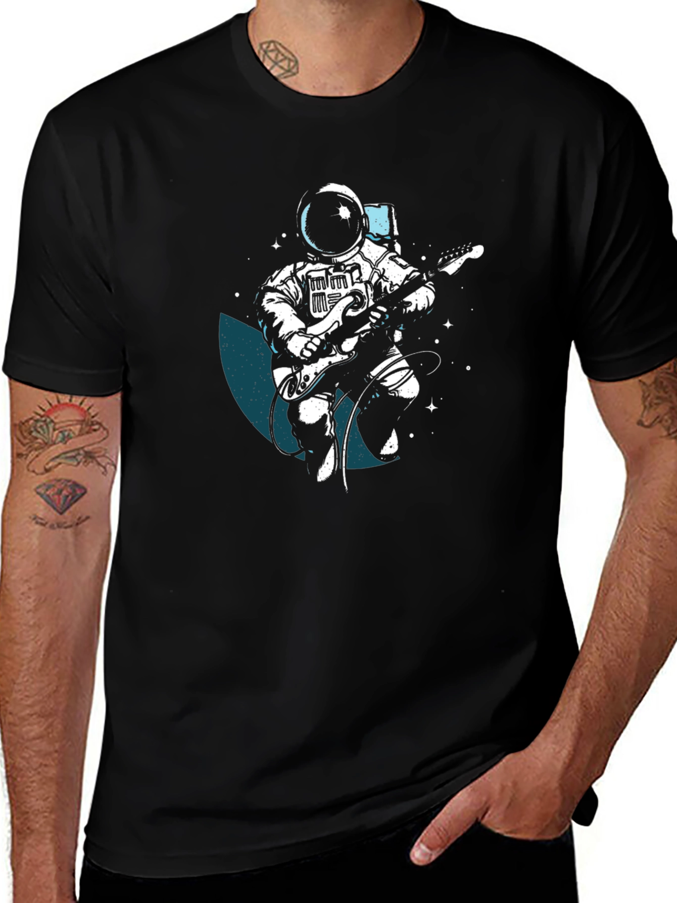 Astronaut Guitar Player Black T-Shirt
