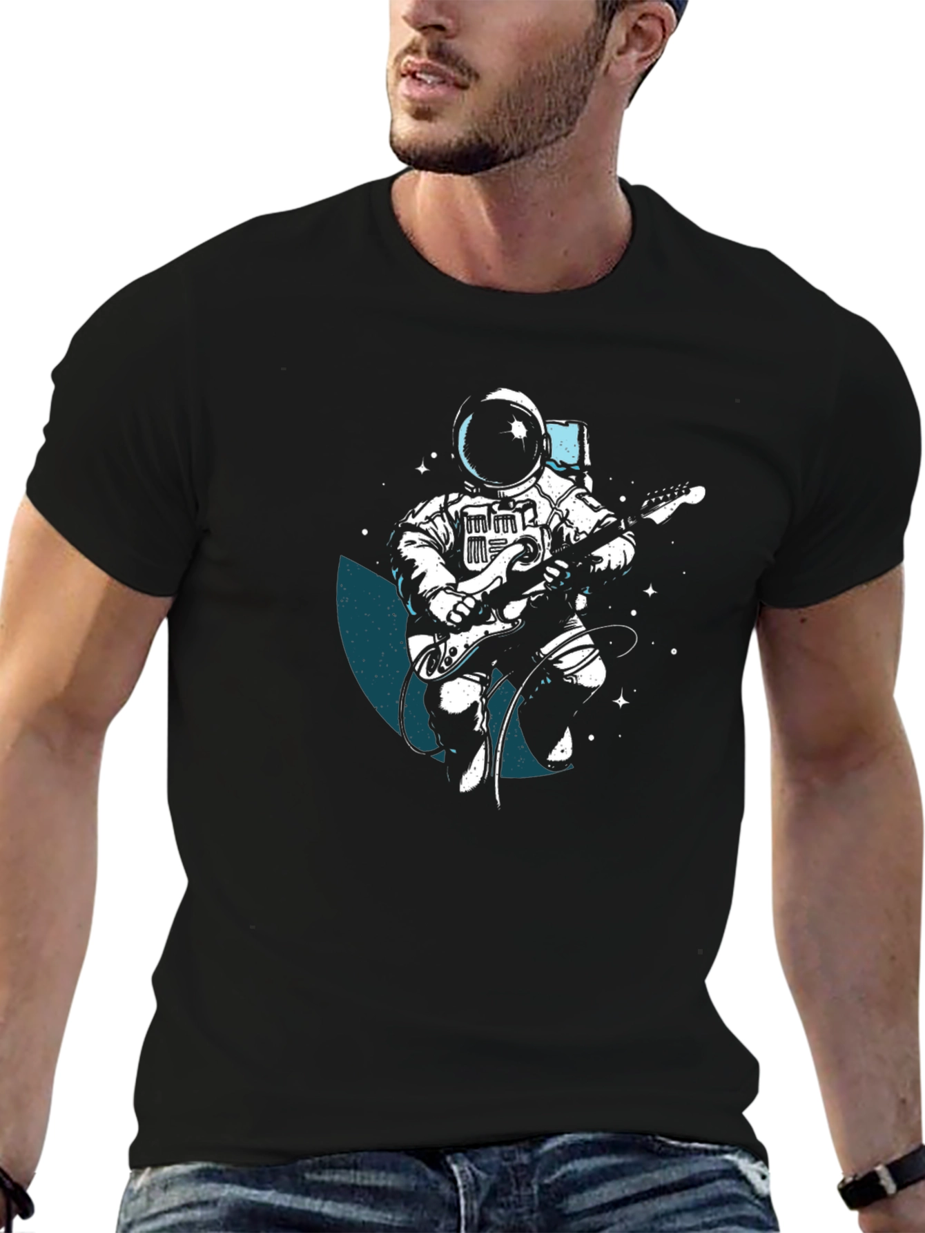 Astronaut Guitar Player Black T-Shirt