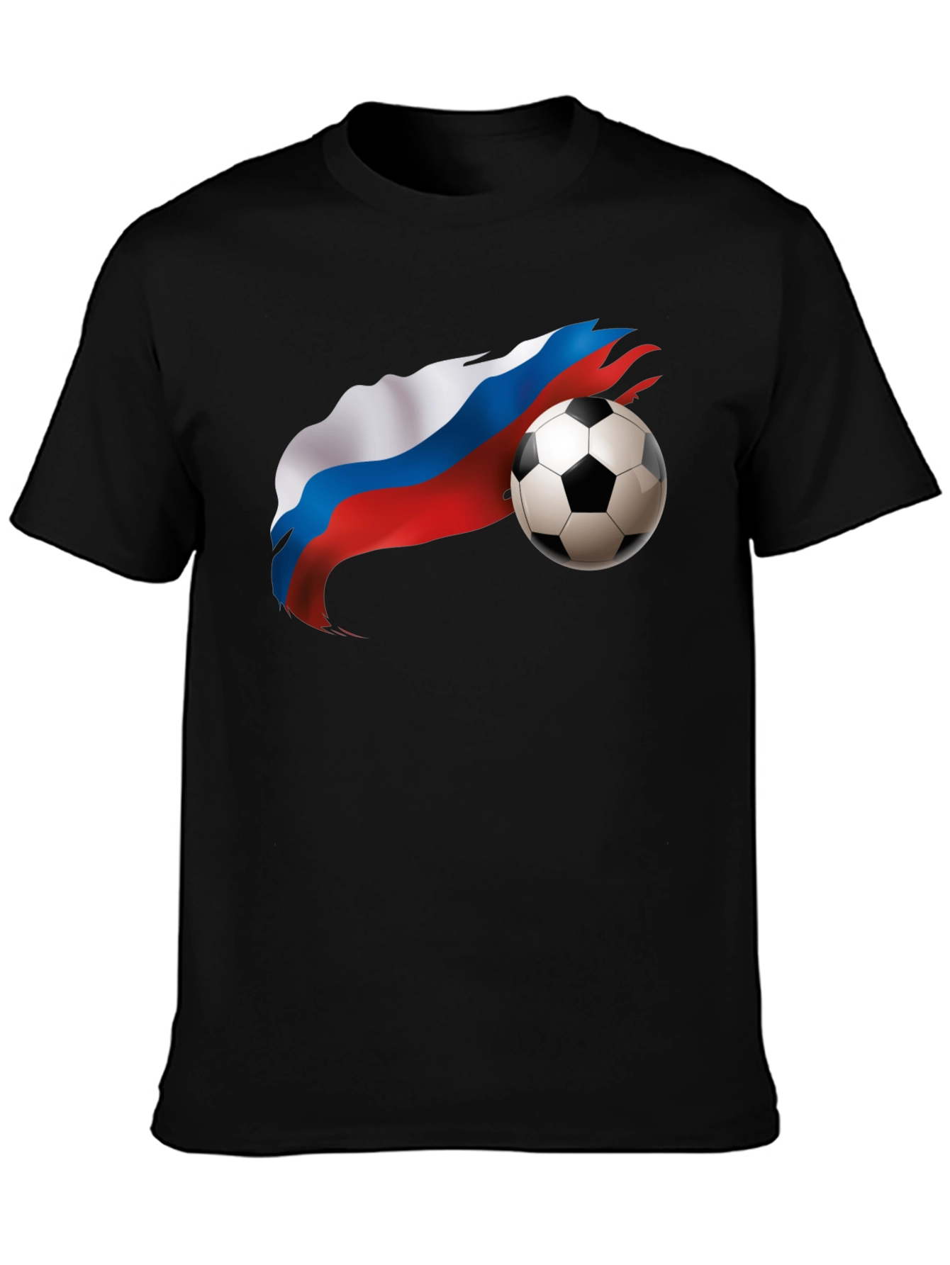 Russian Flag Soccer Ball Graphic Black T-Shirt