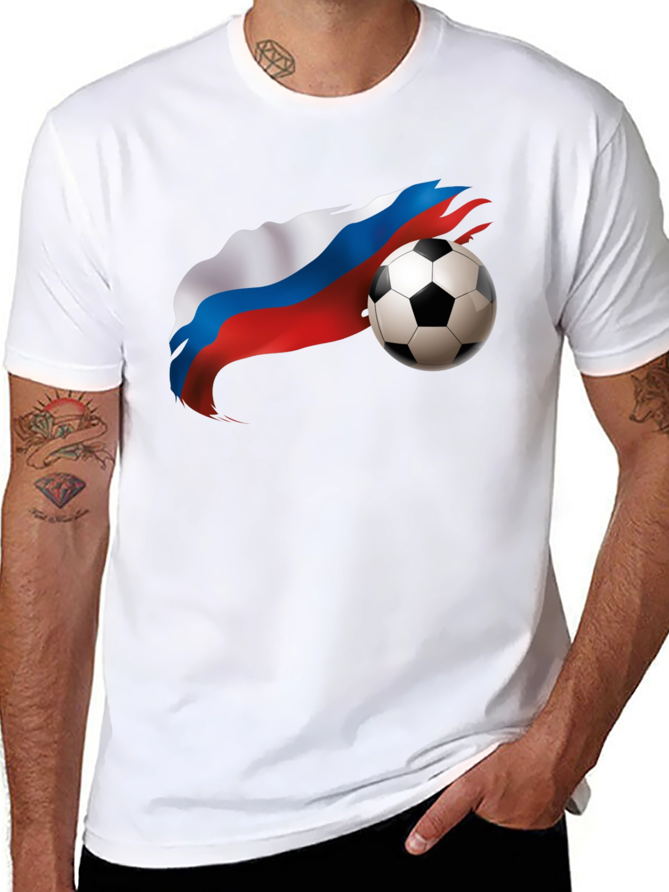 Russian Flag Soccer Ball Graphic Black T-Shirt