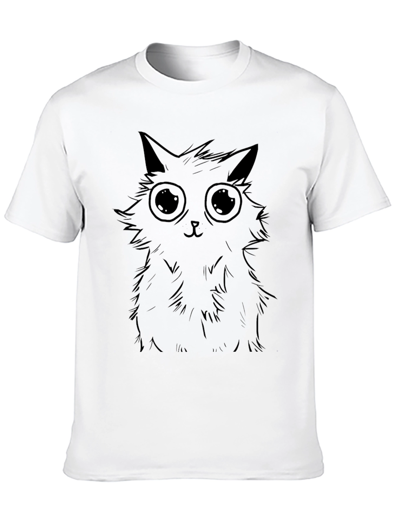 Cute Cat Graphic Tee - Black Cotton T-Shirt