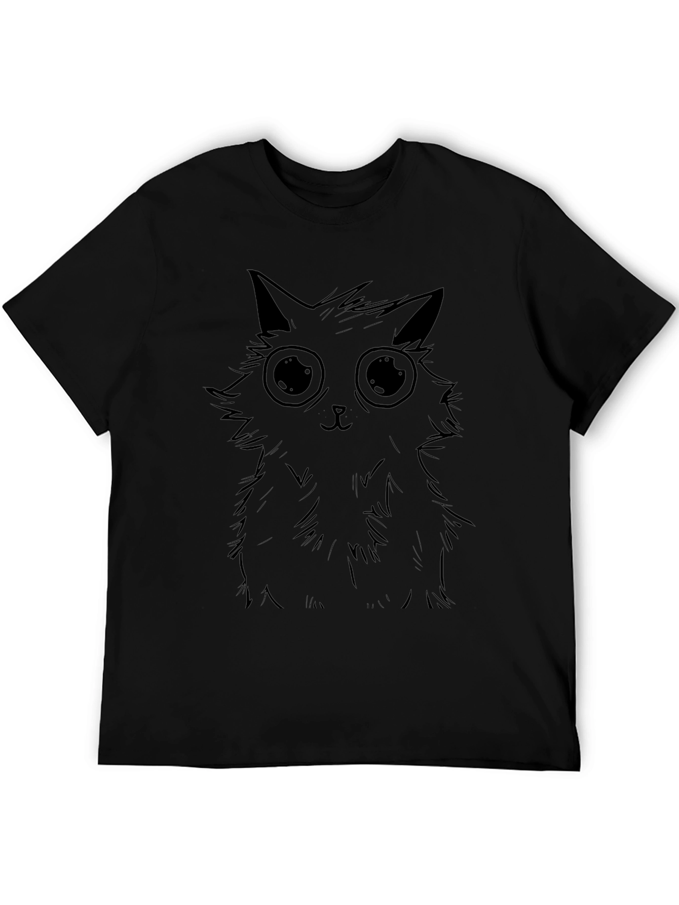 Cute Cat Graphic Tee - Black Cotton T-Shirt