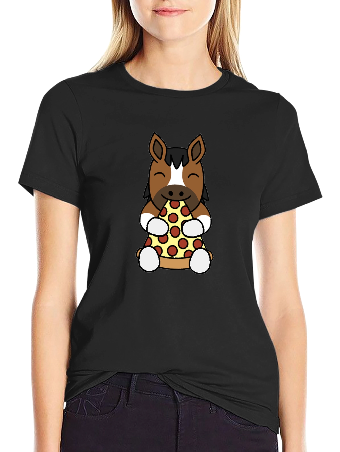 Horse Eating Pizza Graphic T-Shirt