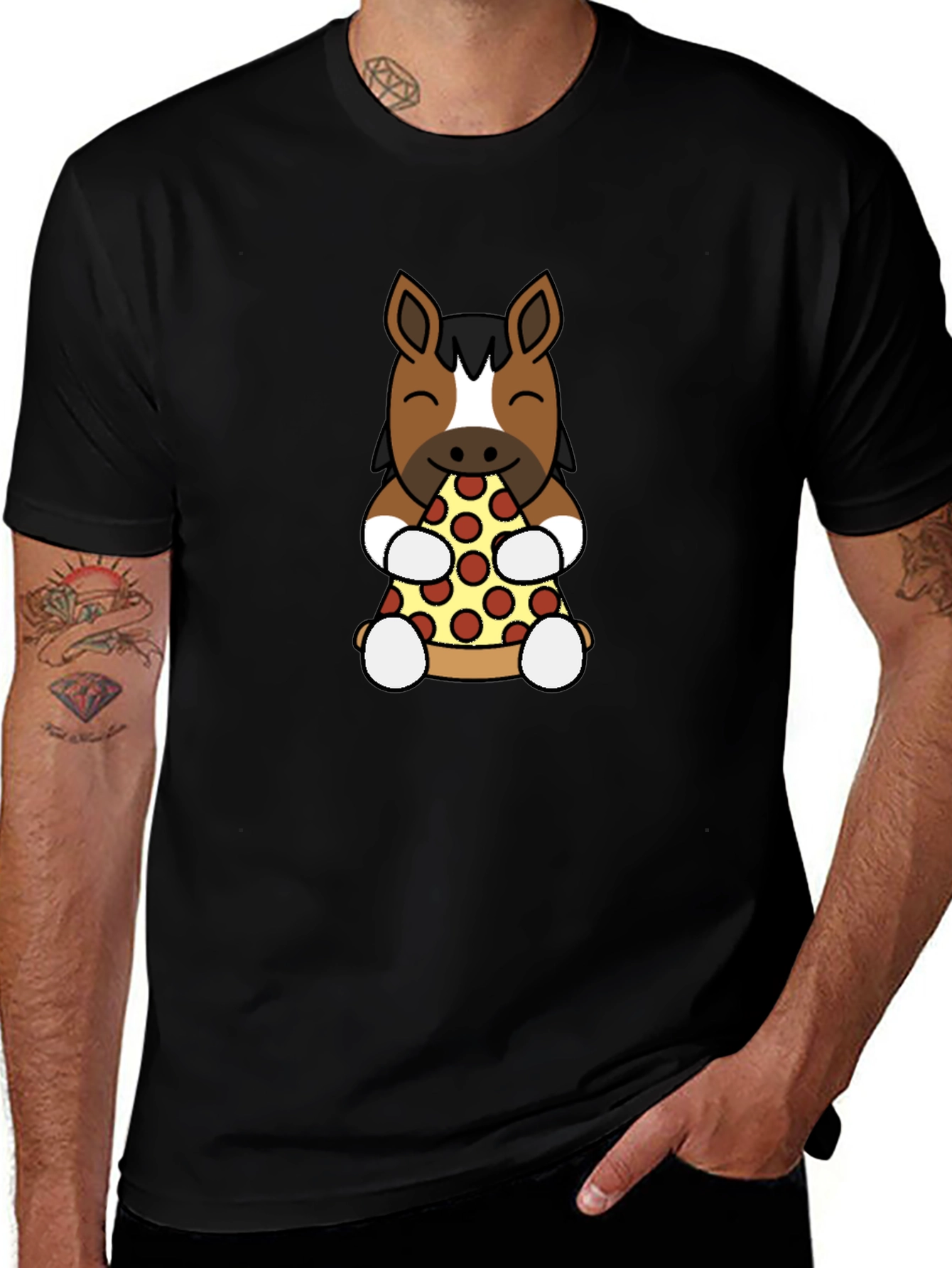 Horse Eating Pizza Graphic T-Shirt