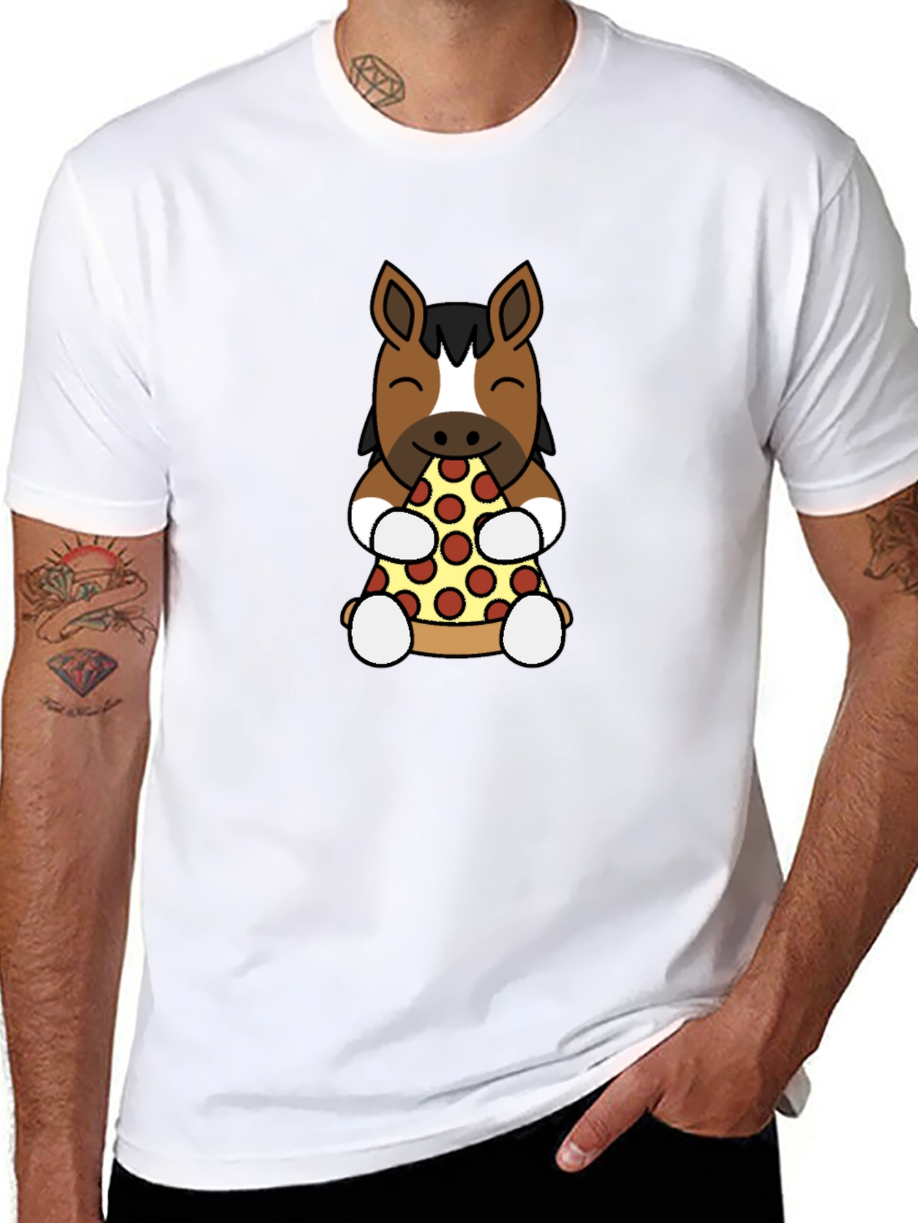 Horse Eating Pizza Graphic T-Shirt