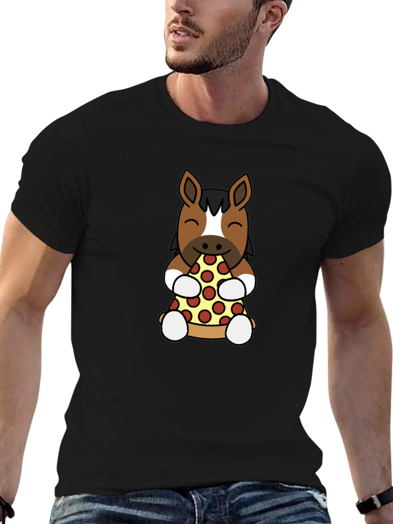 Horse Eating Pizza Graphic T-Shirt