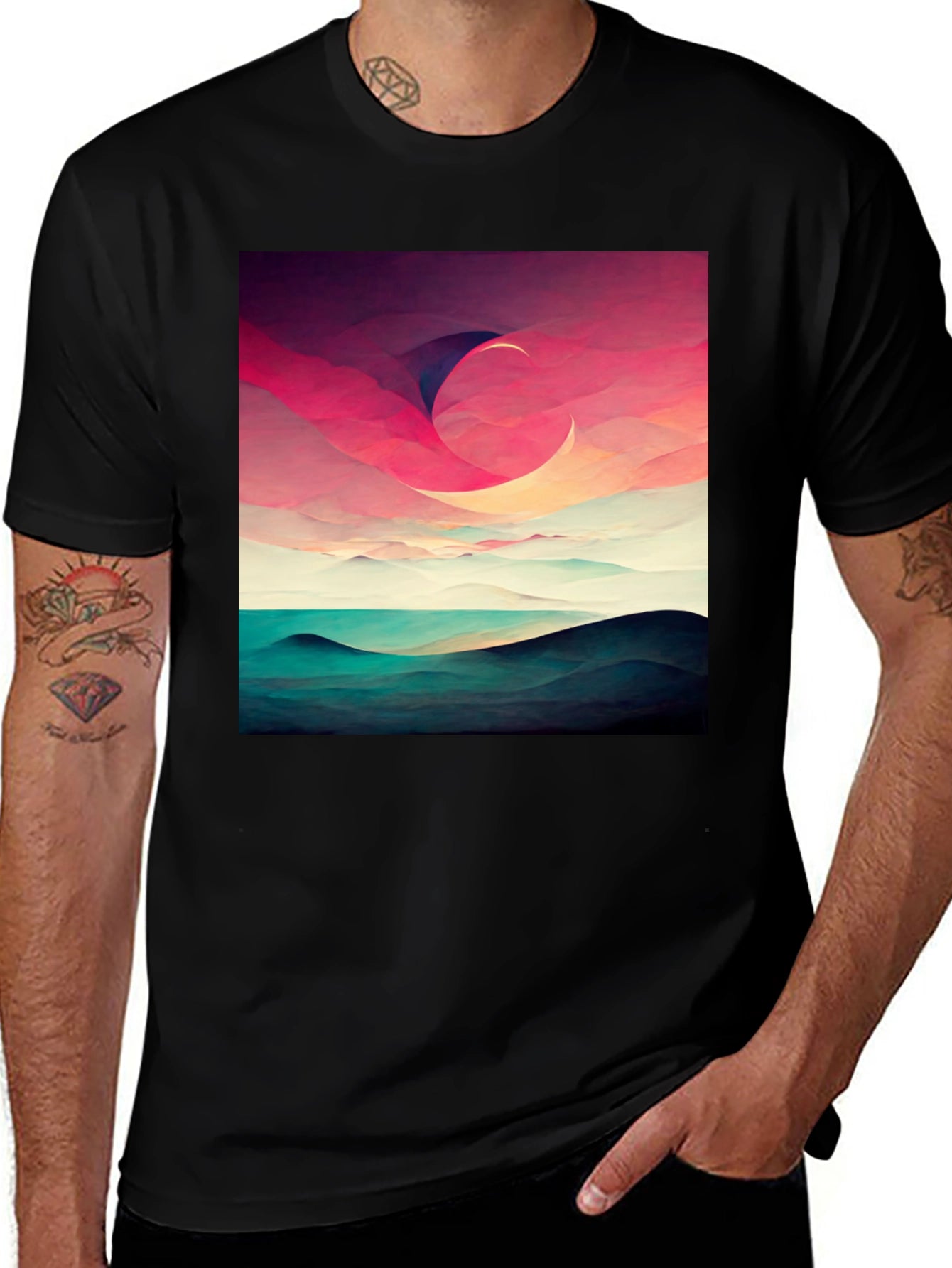 Abstract Crescent Moon Graphic T-Shirt