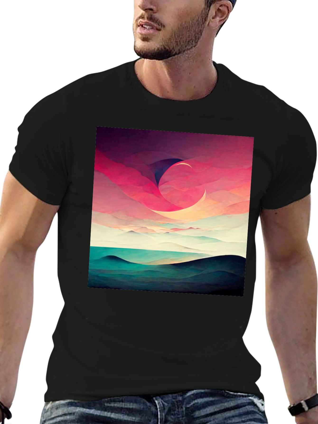 Abstract Crescent Moon Graphic T-Shirt