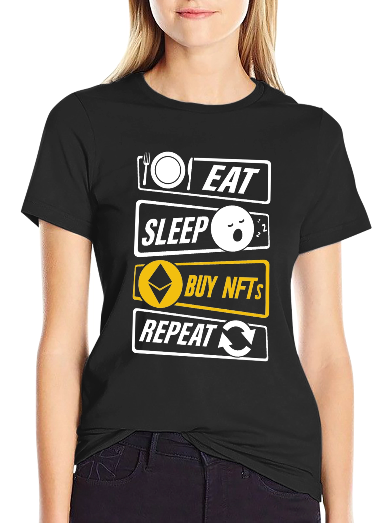 Eat Sleep Buy NFTs Repeat Black T-Shirt