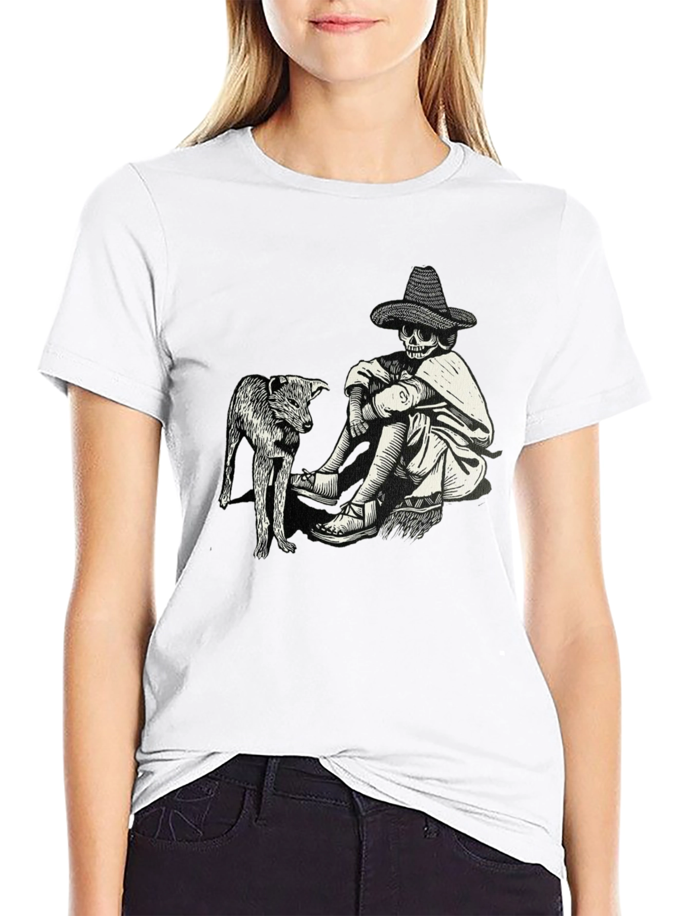 Skeleton & Dog Graphic Tee - Unique Design