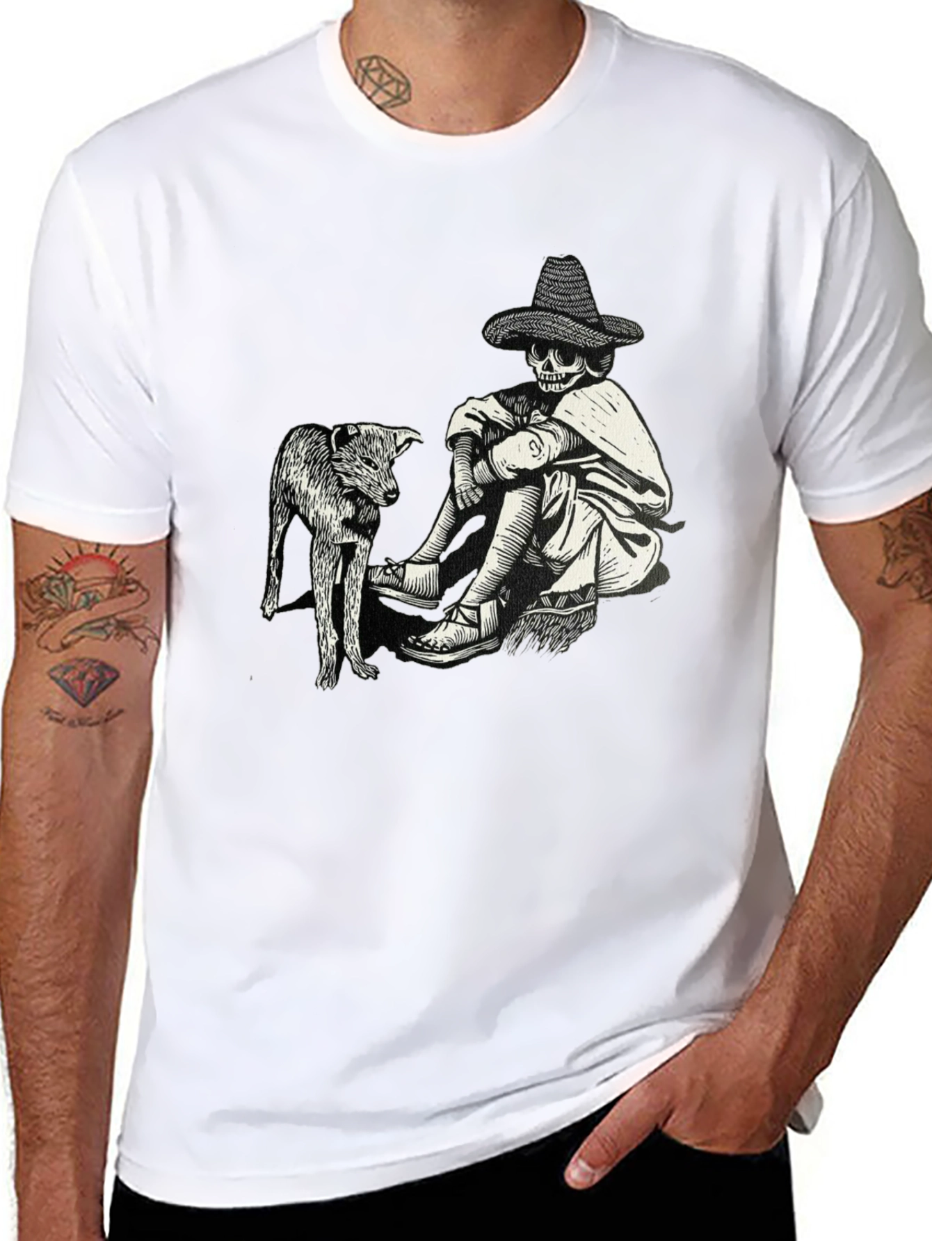 Skeleton & Dog Graphic Tee - Unique Design