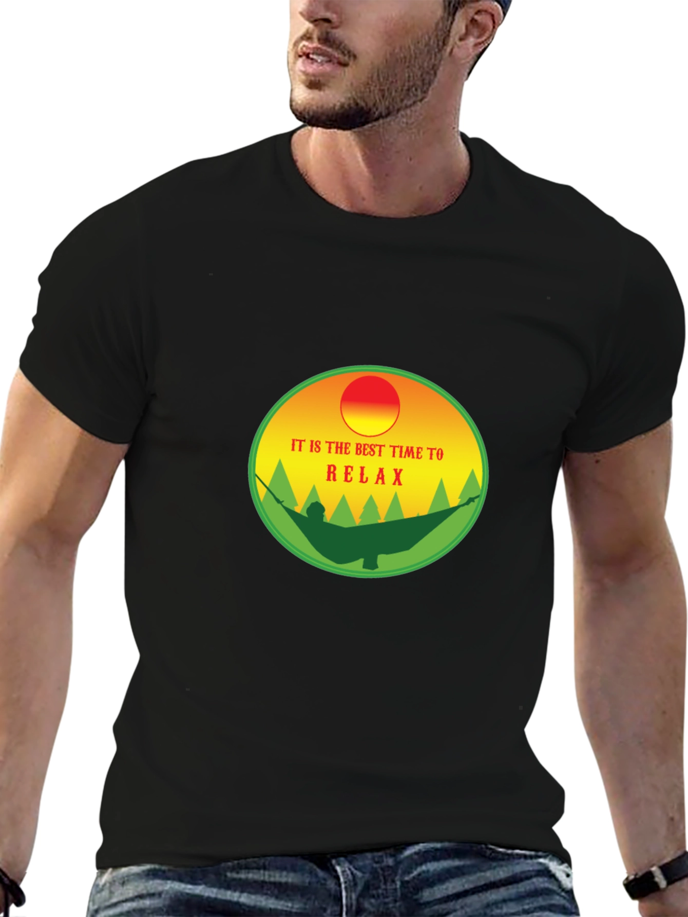 Relax Time T-Shirt: Hammock & Sunset Design