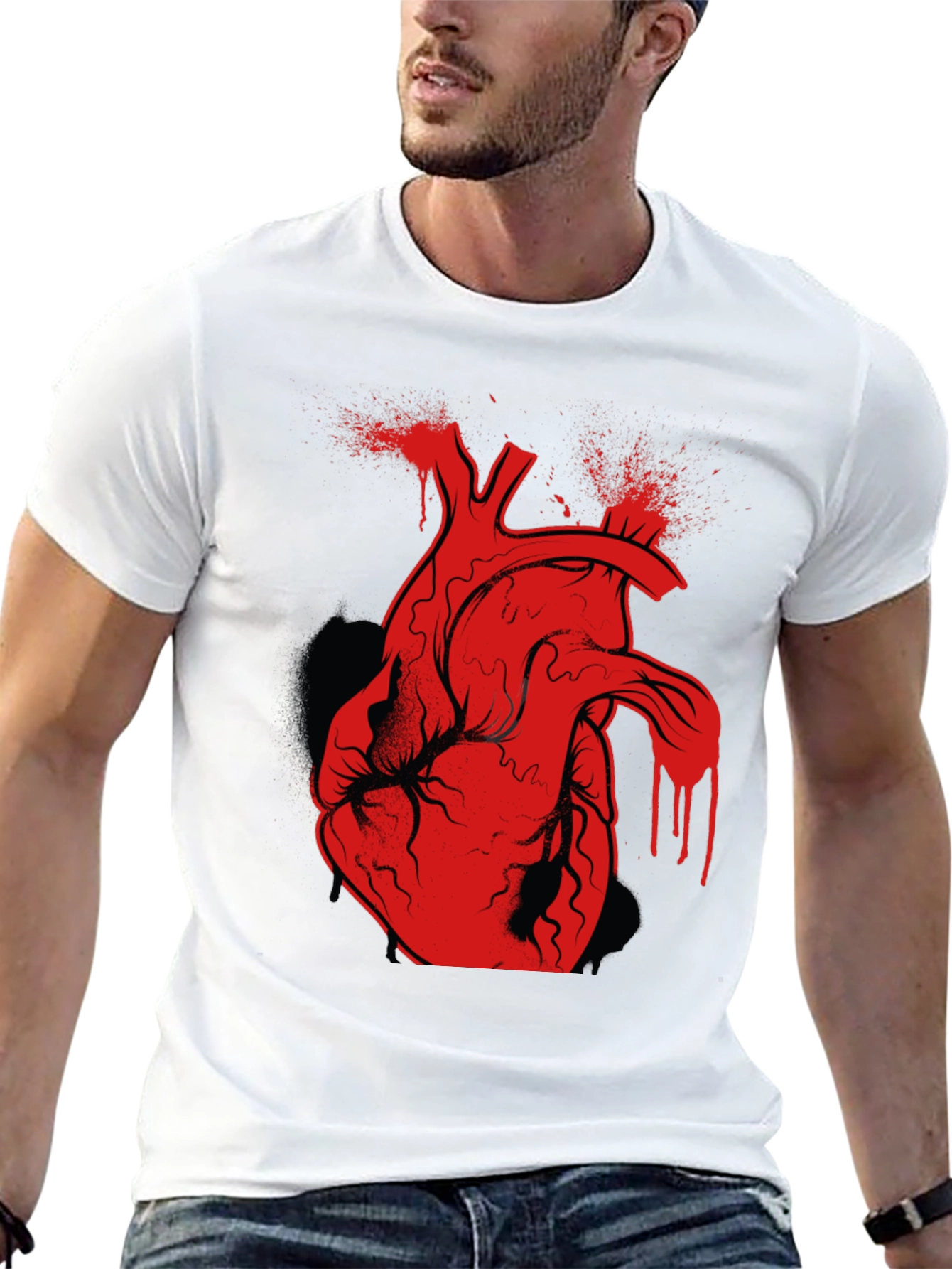 Red Anatomical Heart Graphic Black T-Shirt