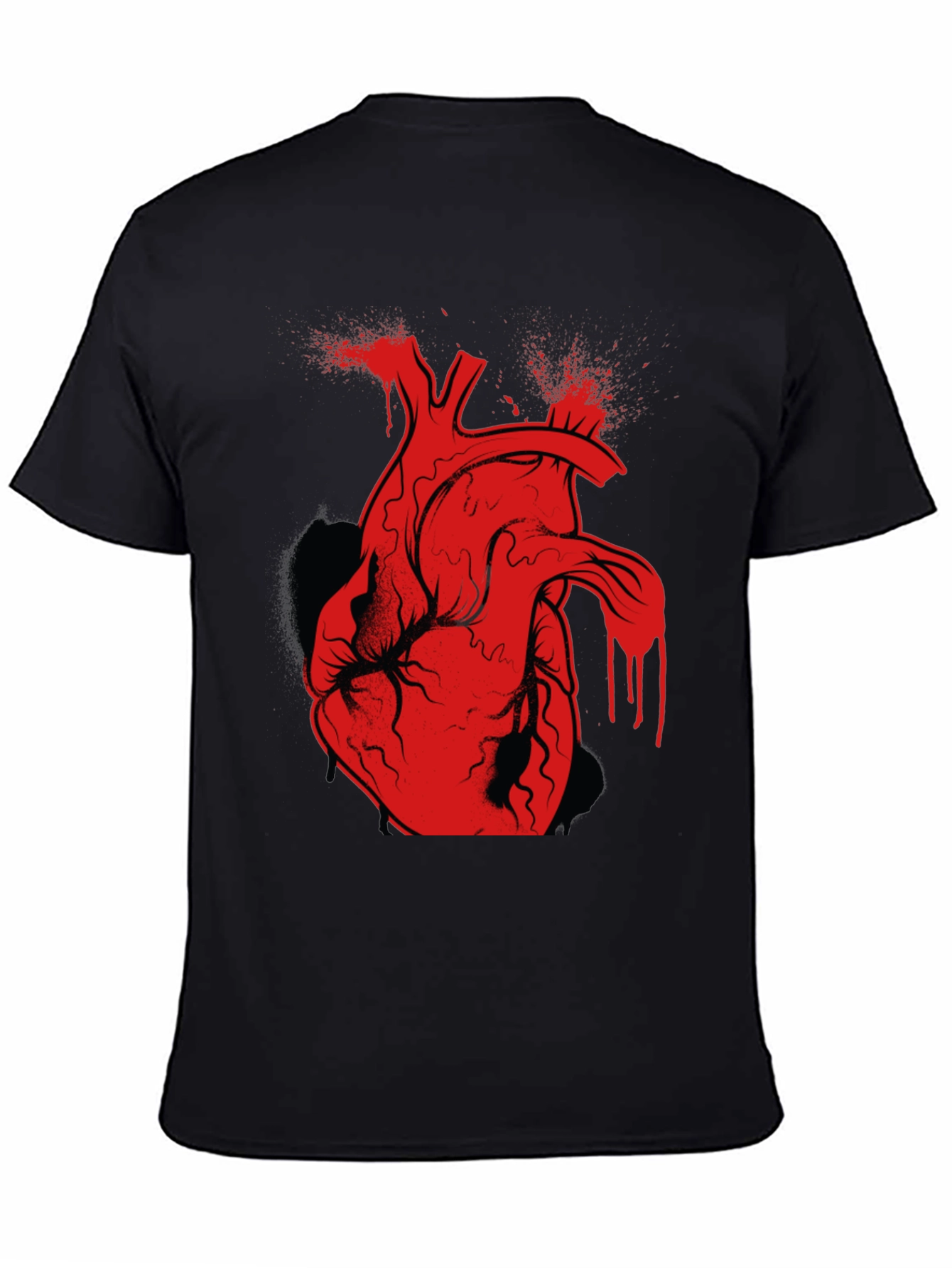 Red Anatomical Heart Graphic Black T-Shirt