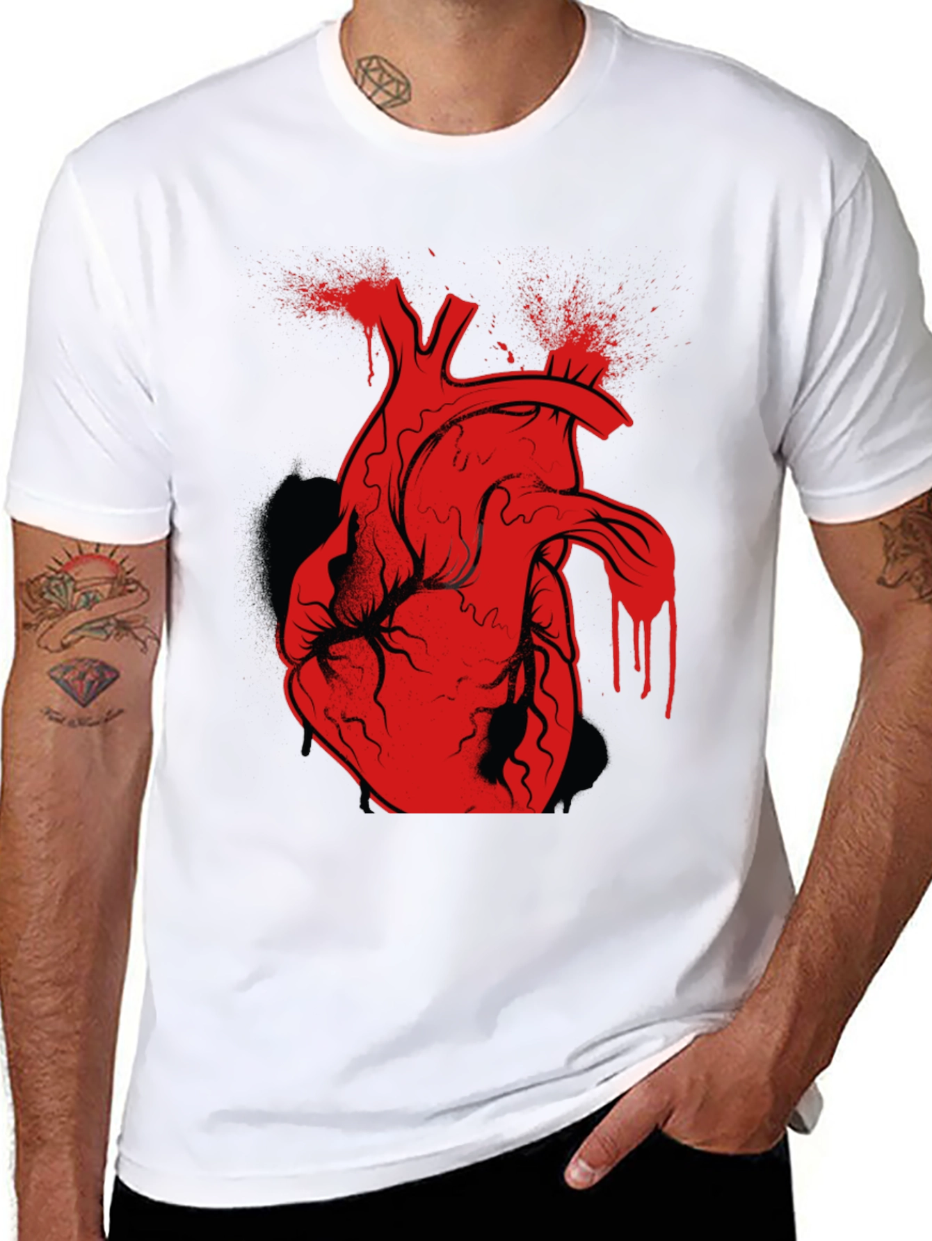 Red Anatomical Heart Graphic Black T-Shirt