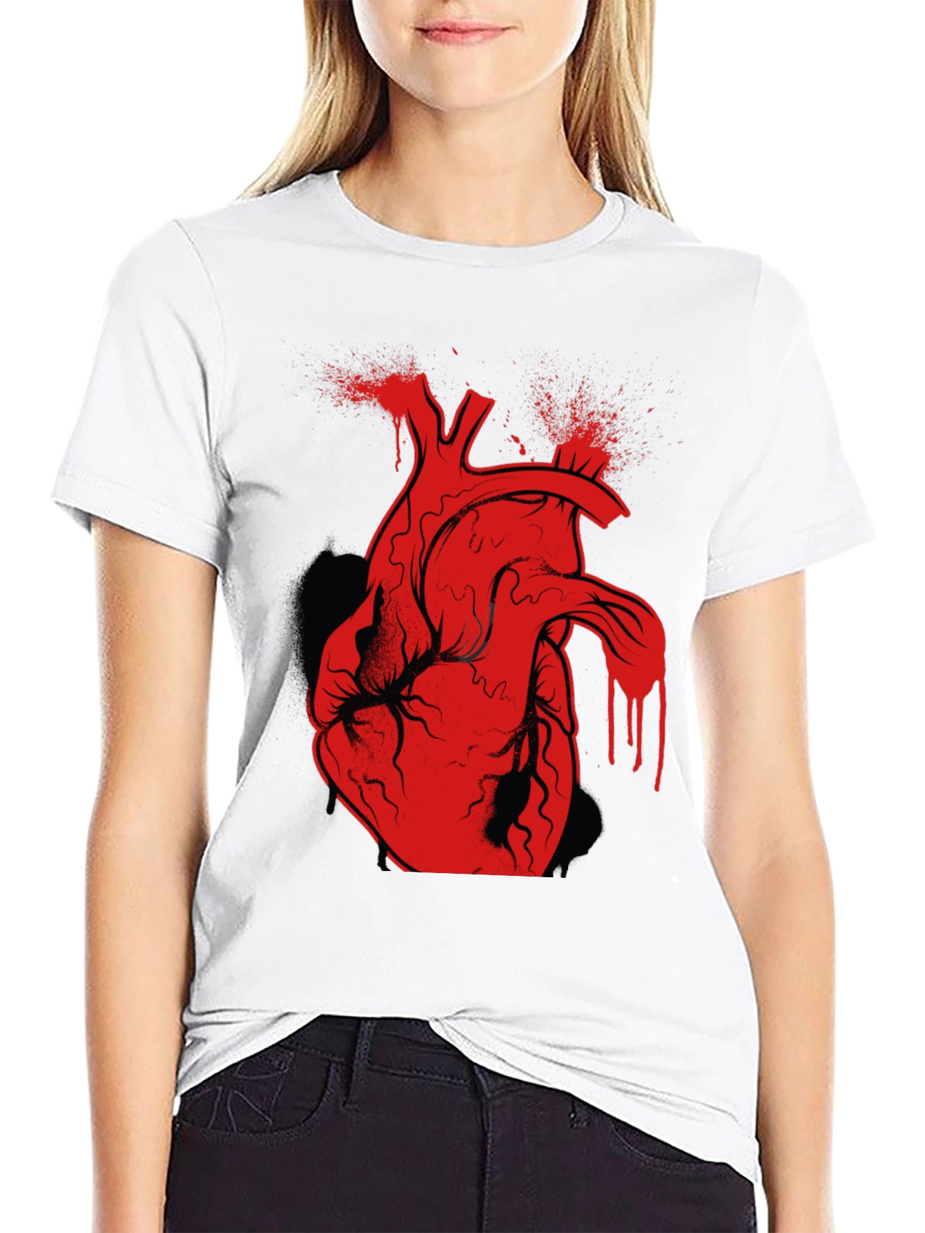 Red Anatomical Heart Graphic Black T-Shirt