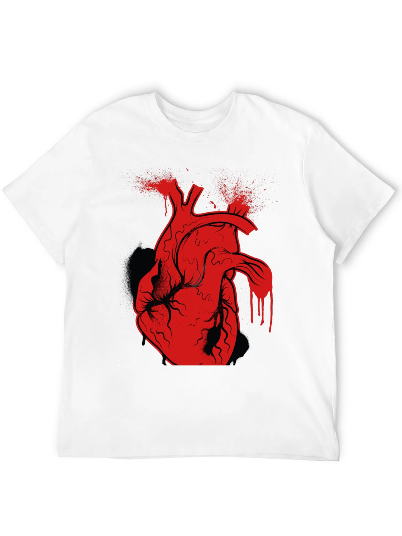 Red Anatomical Heart Graphic Black T-Shirt