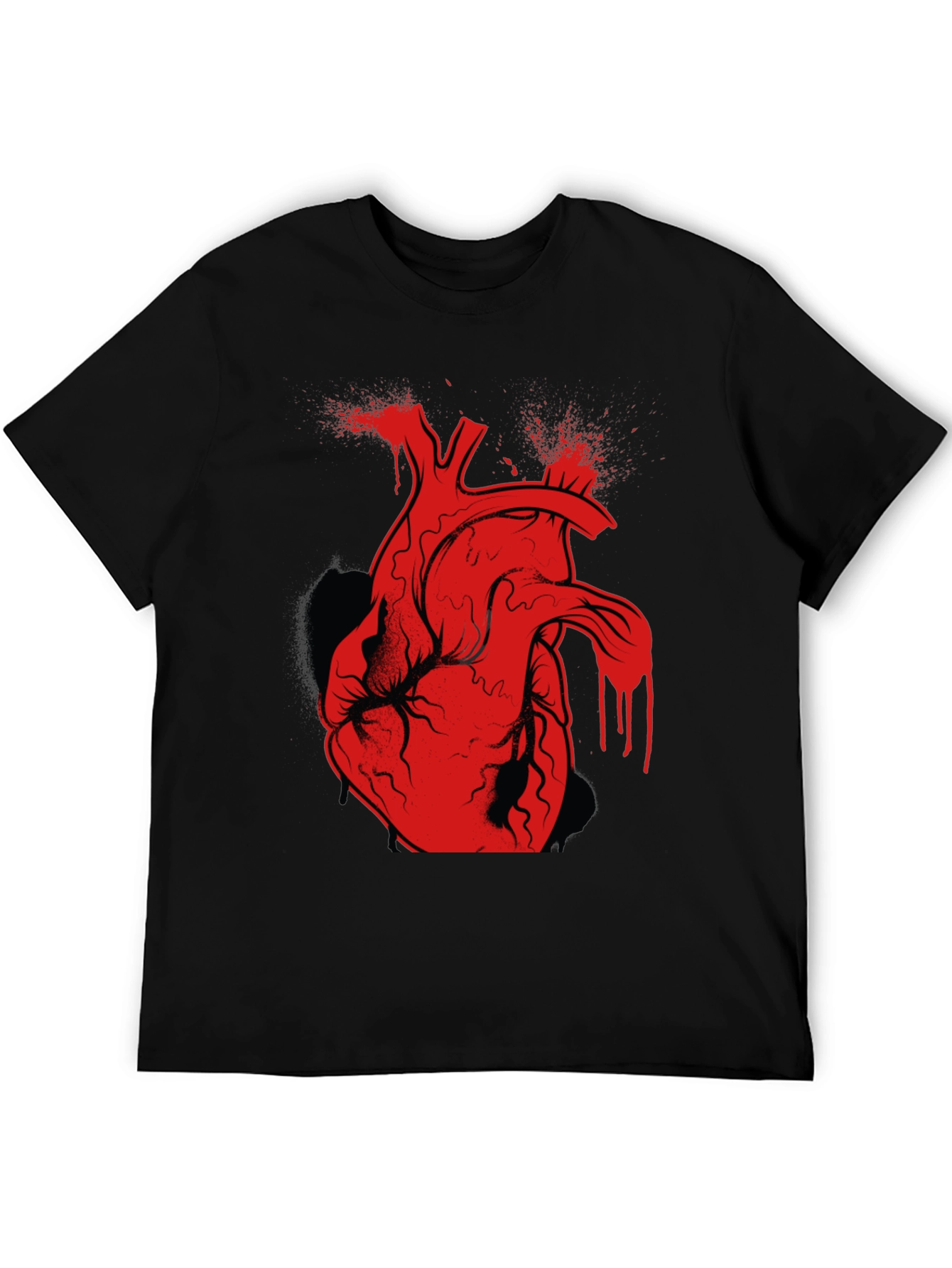 Red Anatomical Heart Graphic Black T-Shirt