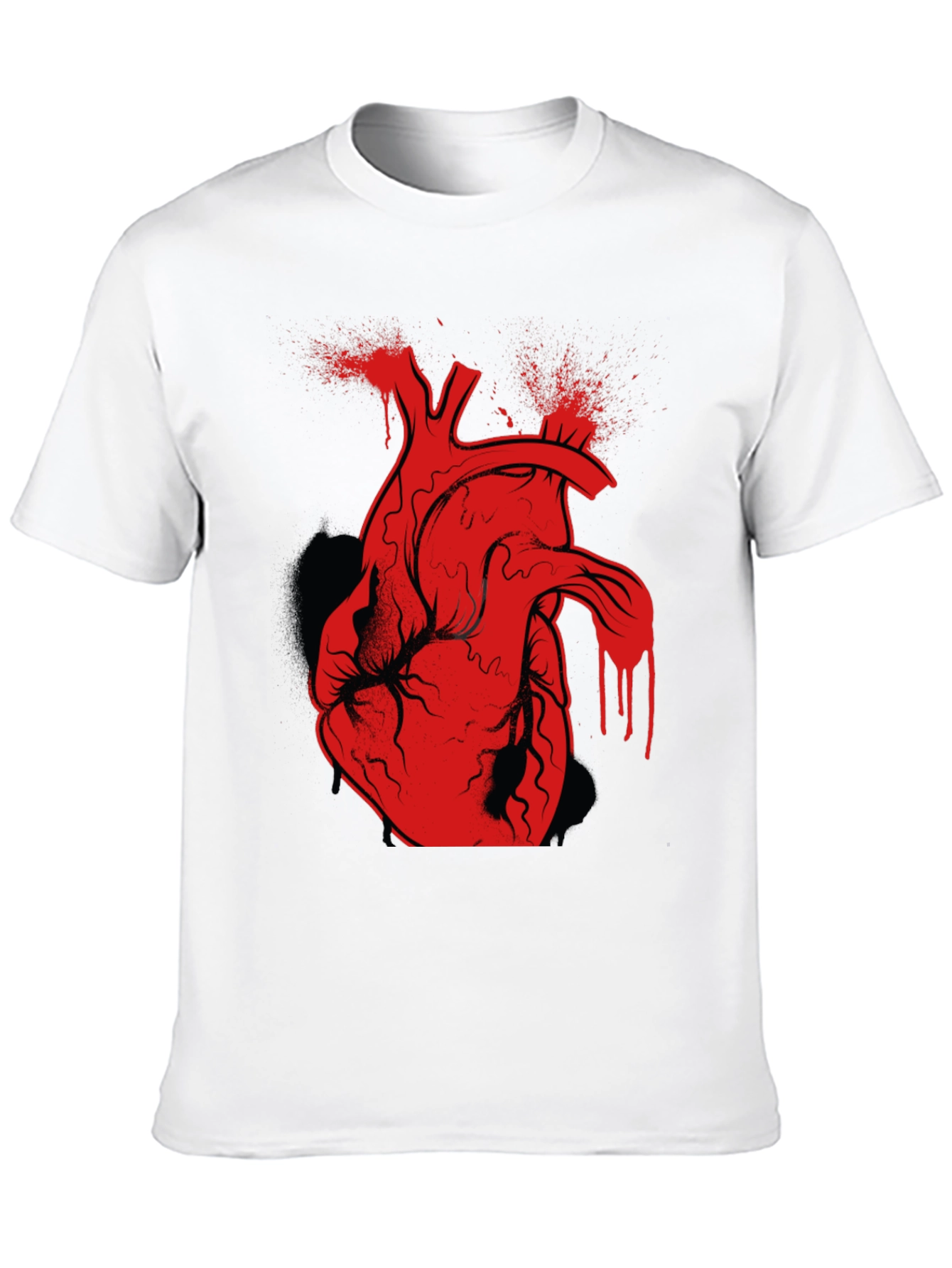 Red Anatomical Heart Graphic Black T-Shirt