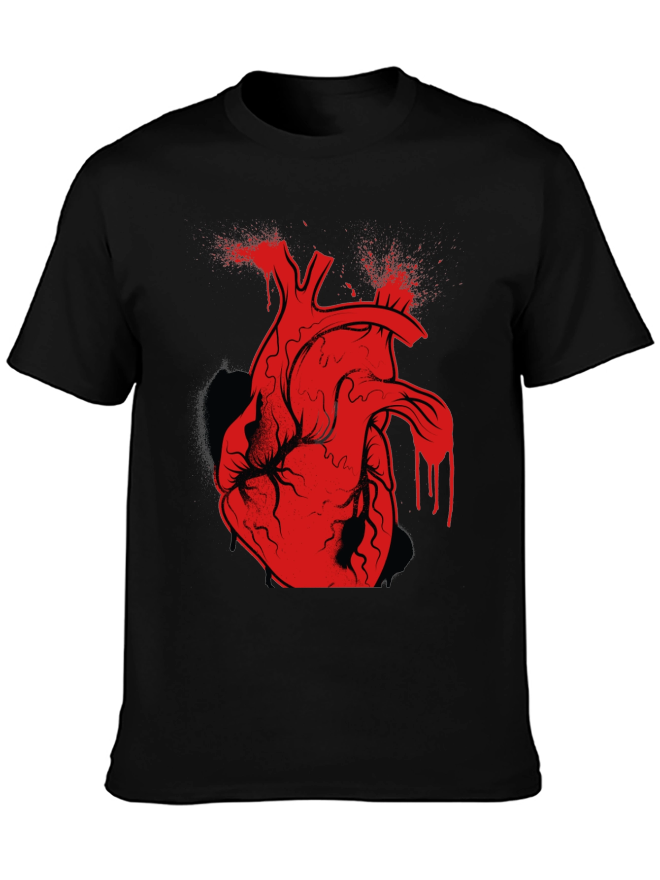 Red Anatomical Heart Graphic Black T-Shirt