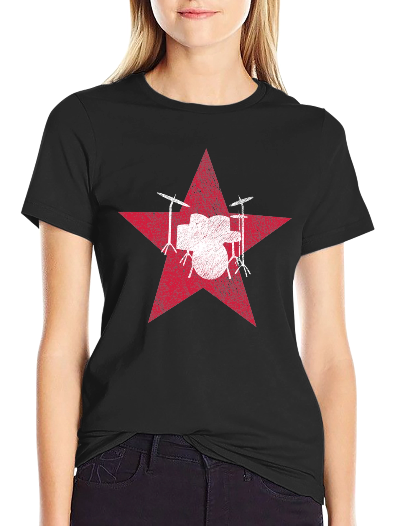 Red Star Drum Set Graphic Tee - Black