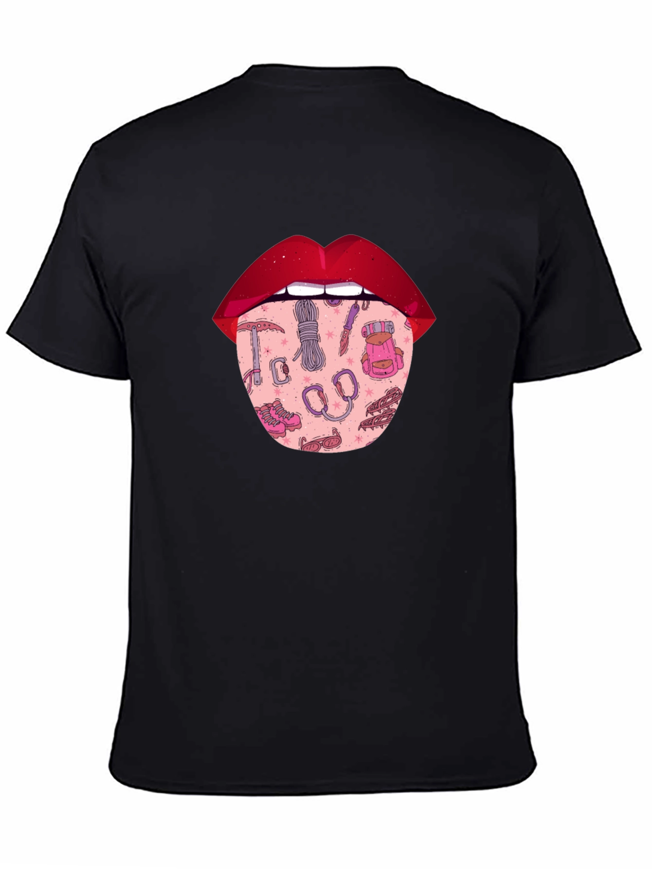 Lips Climbing T-Shirt - Black Graphic Tee