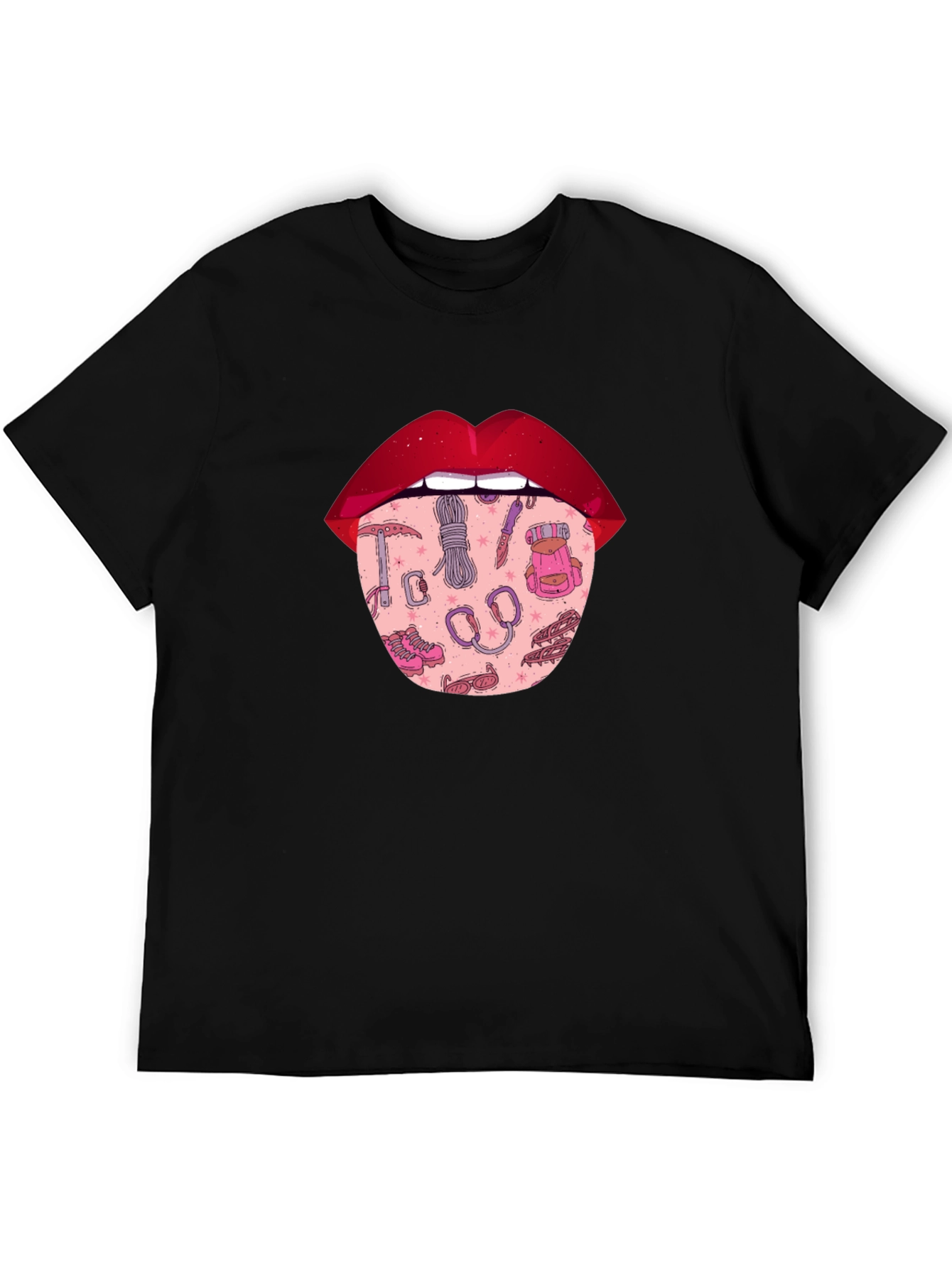 Lips Climbing T-Shirt - Black Graphic Tee