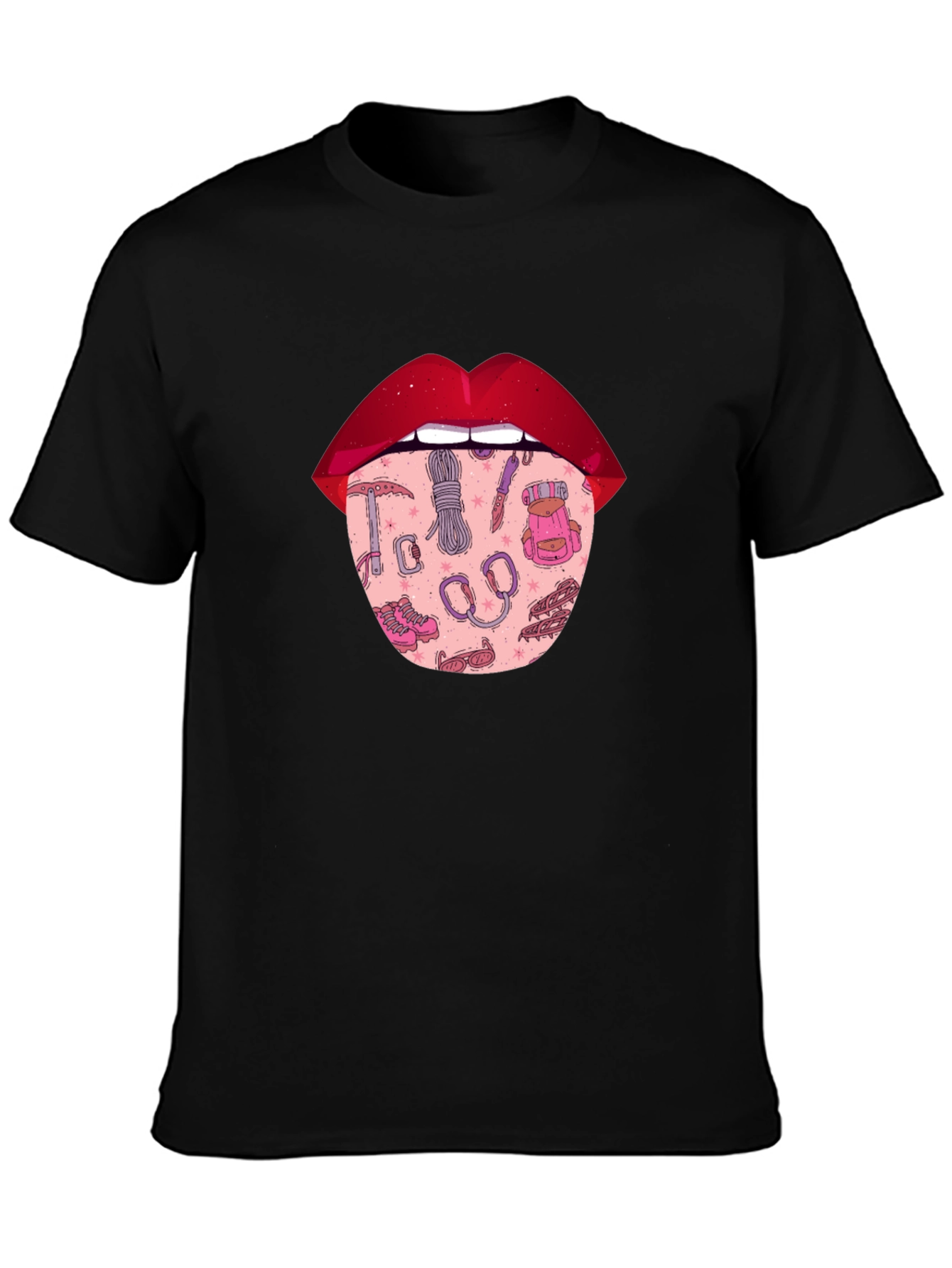 Lips Climbing T-Shirt - Black Graphic Tee
