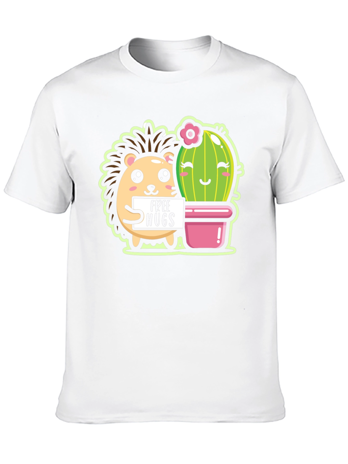 Cute Hedgehog & Cactus Free Hugs Black T-Shirt