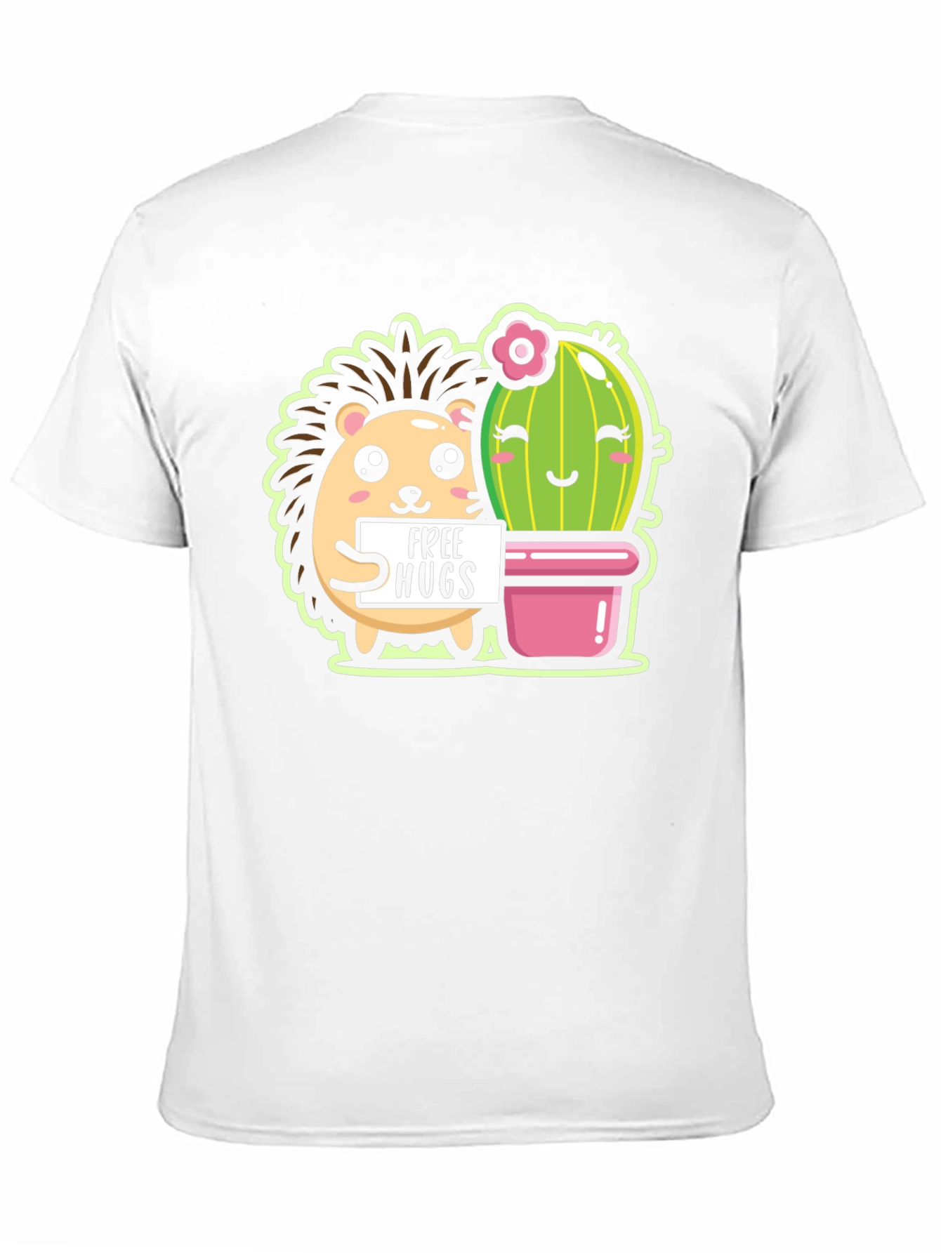 Cute Hedgehog & Cactus Free Hugs Black T-Shirt