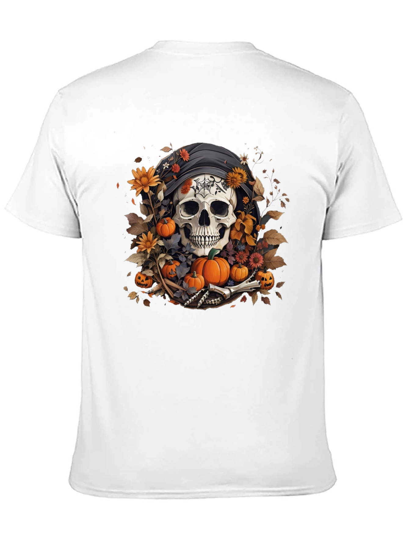 Halloween Skull T-Shirt: Floral Pumpkin Reaper Design