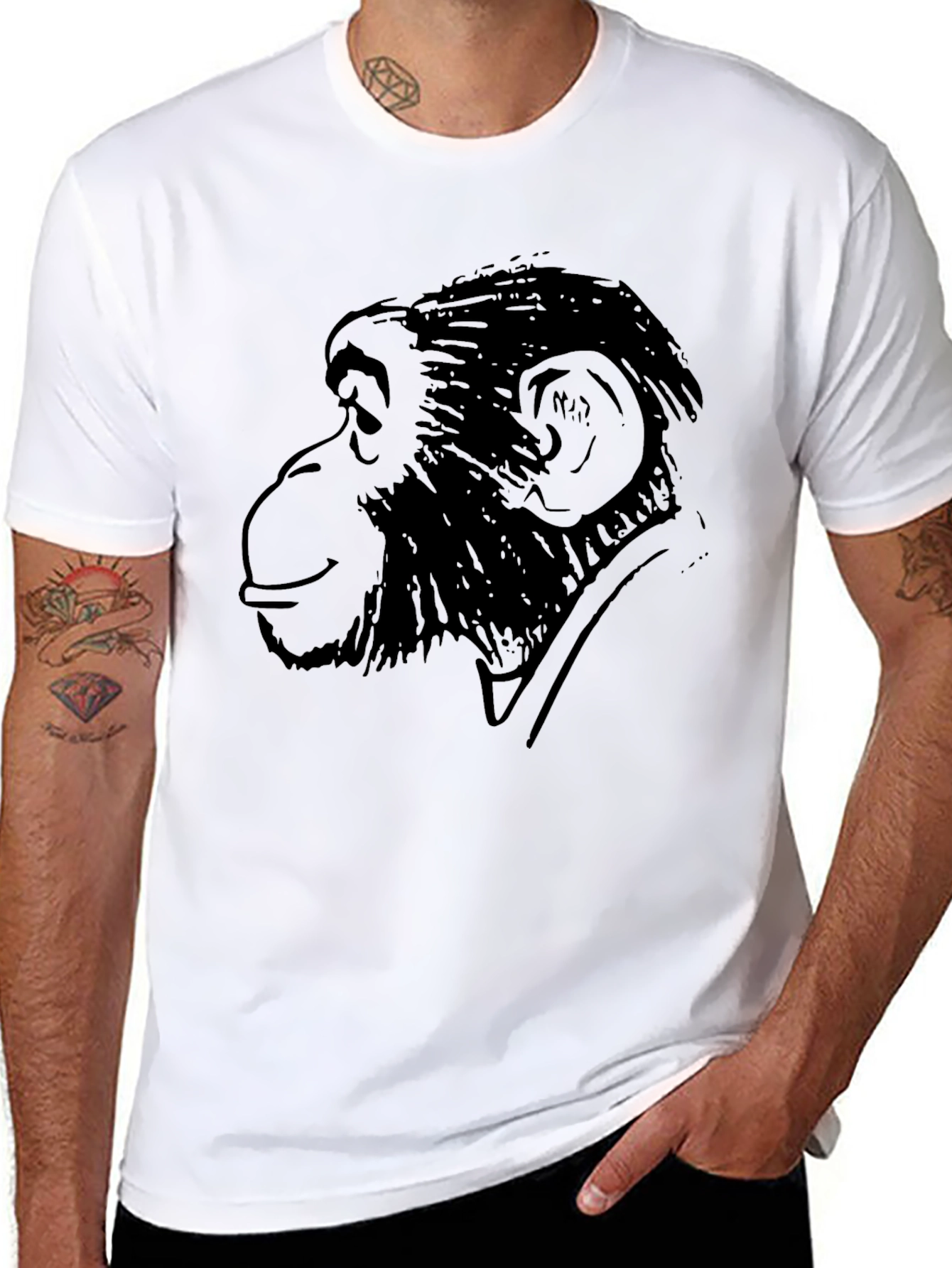 Chimpanzee Graphic Tee - Black Cotton Crewneck