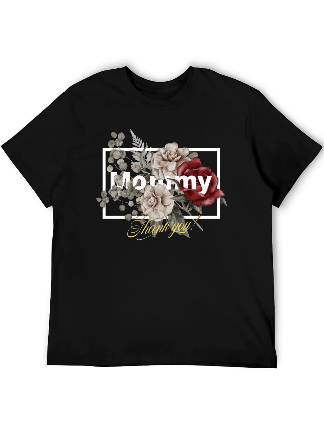 Mommy Floral Graphic Black T-Shirt