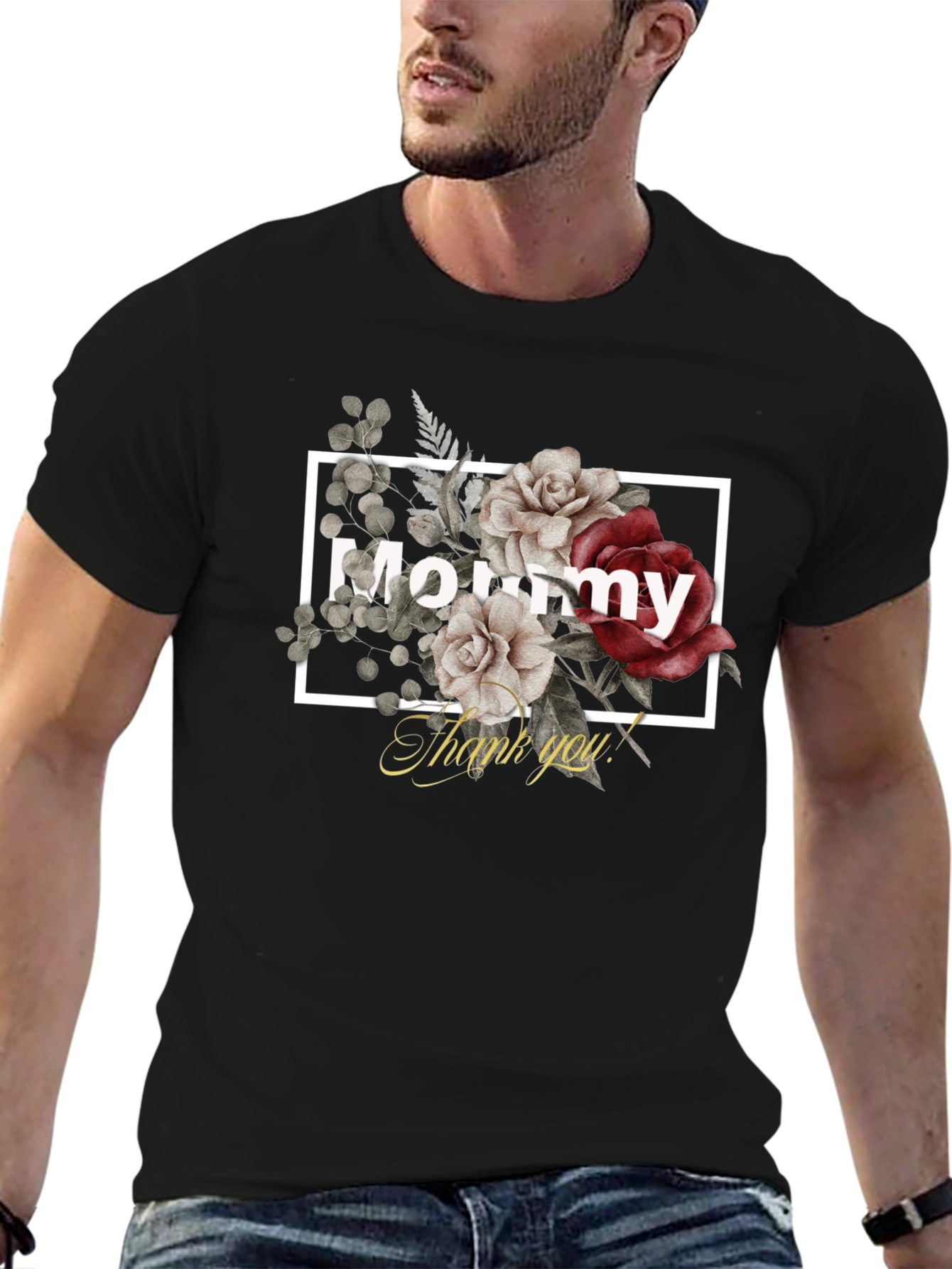 Mommy Floral Graphic Black T-Shirt