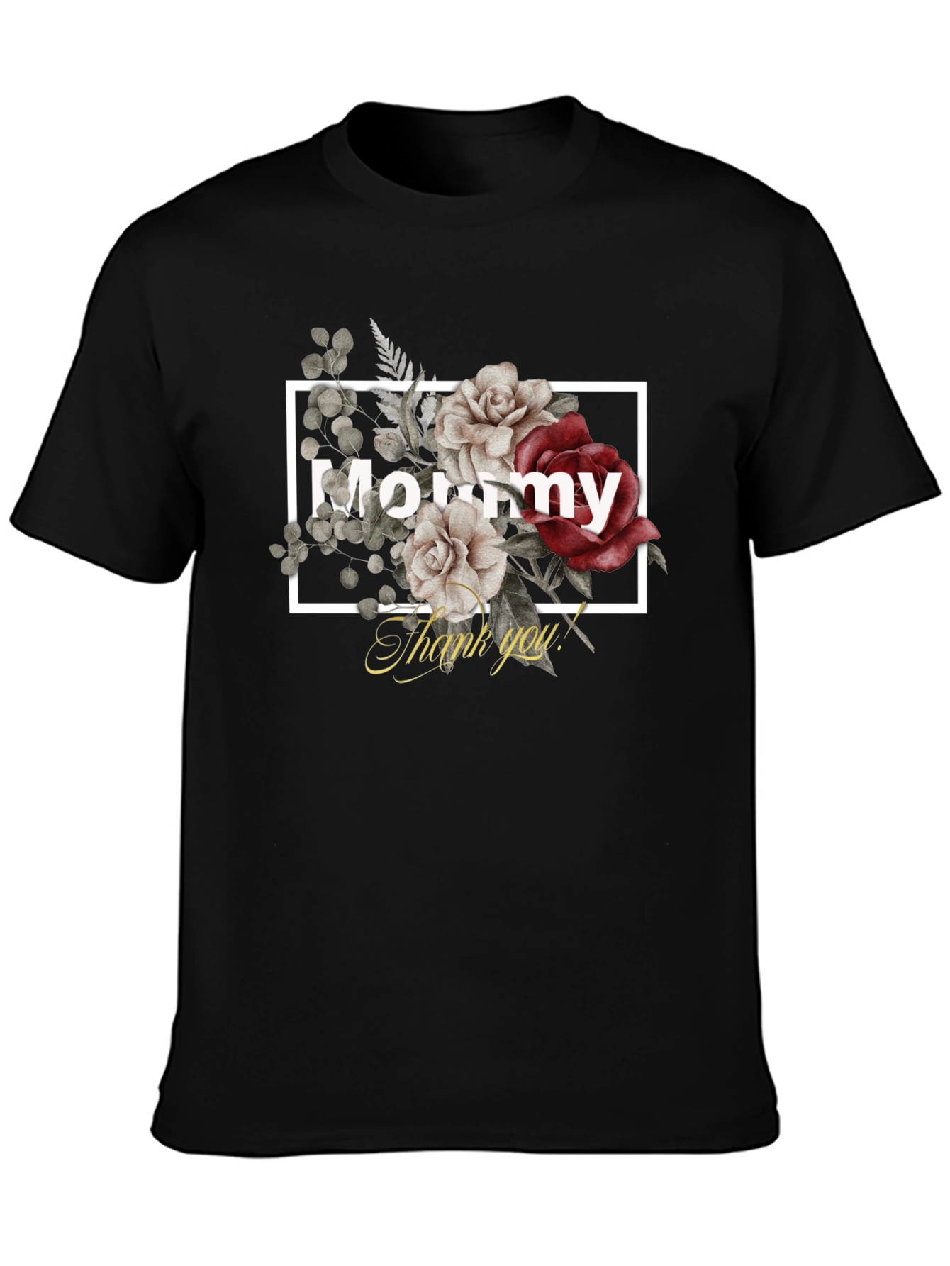 Mommy Floral Graphic Black T-Shirt