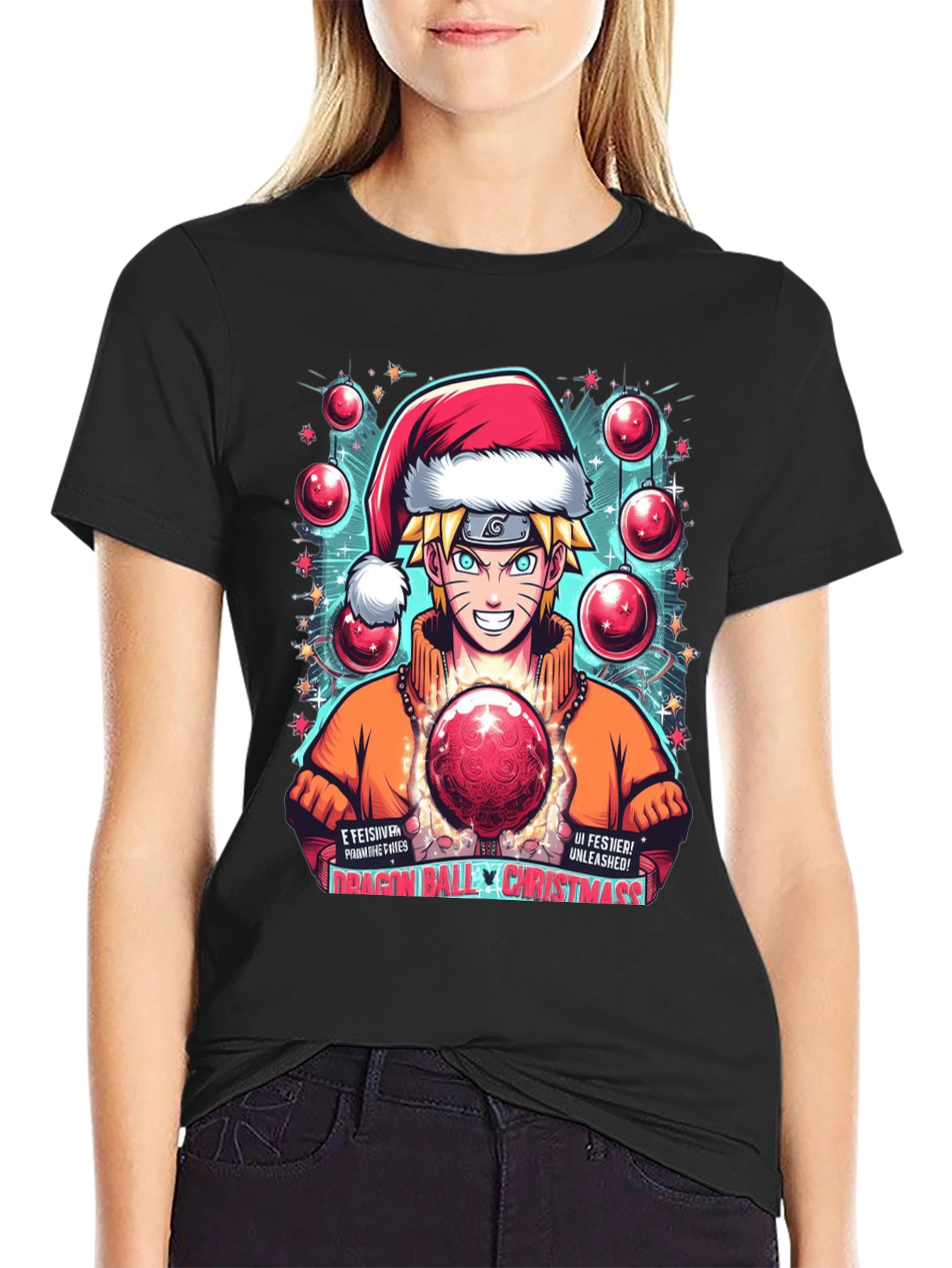 Naruto Dragon Ball Christmas Graphic T-Shirt