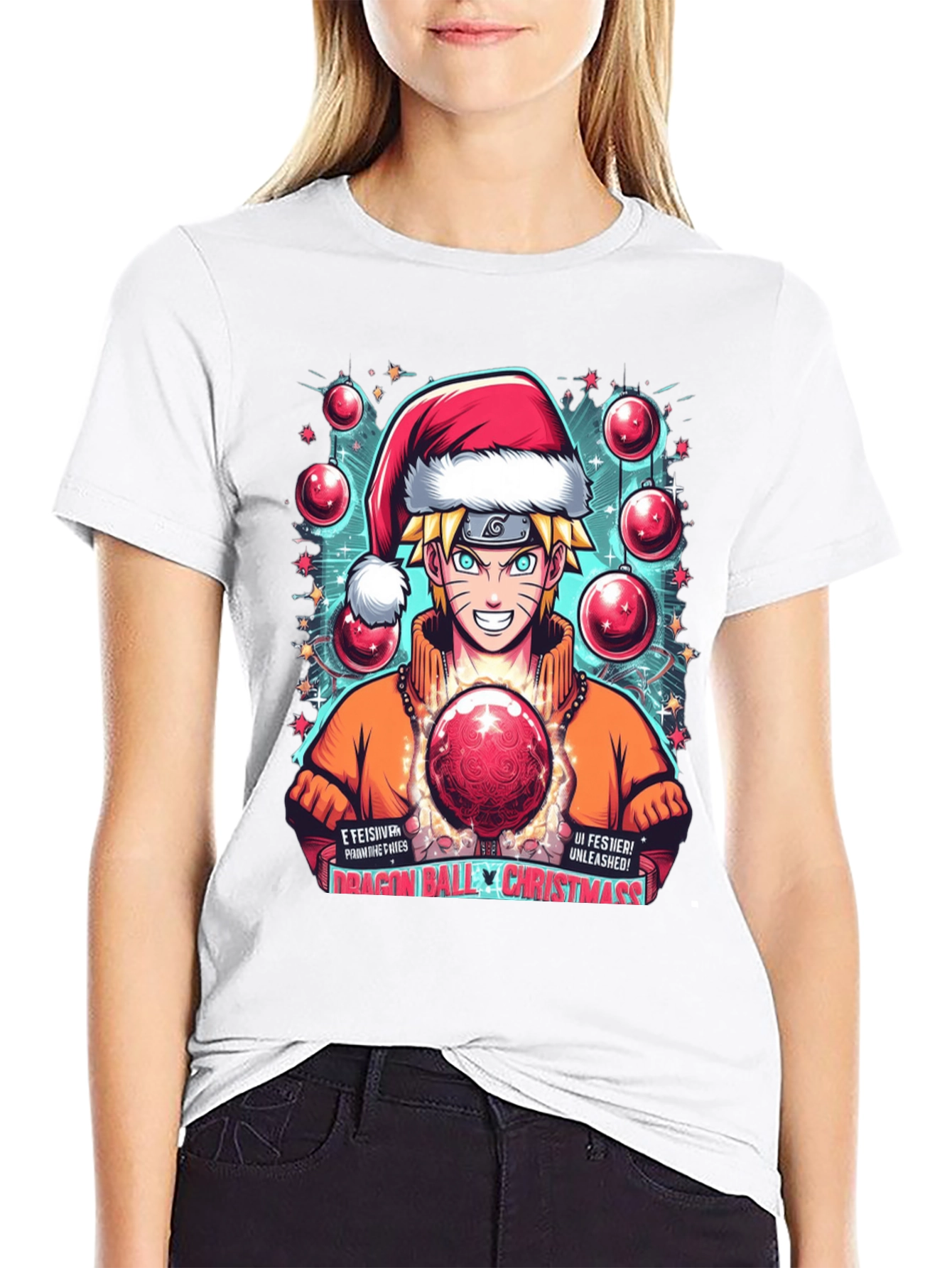Naruto Dragon Ball Christmas Graphic T-Shirt
