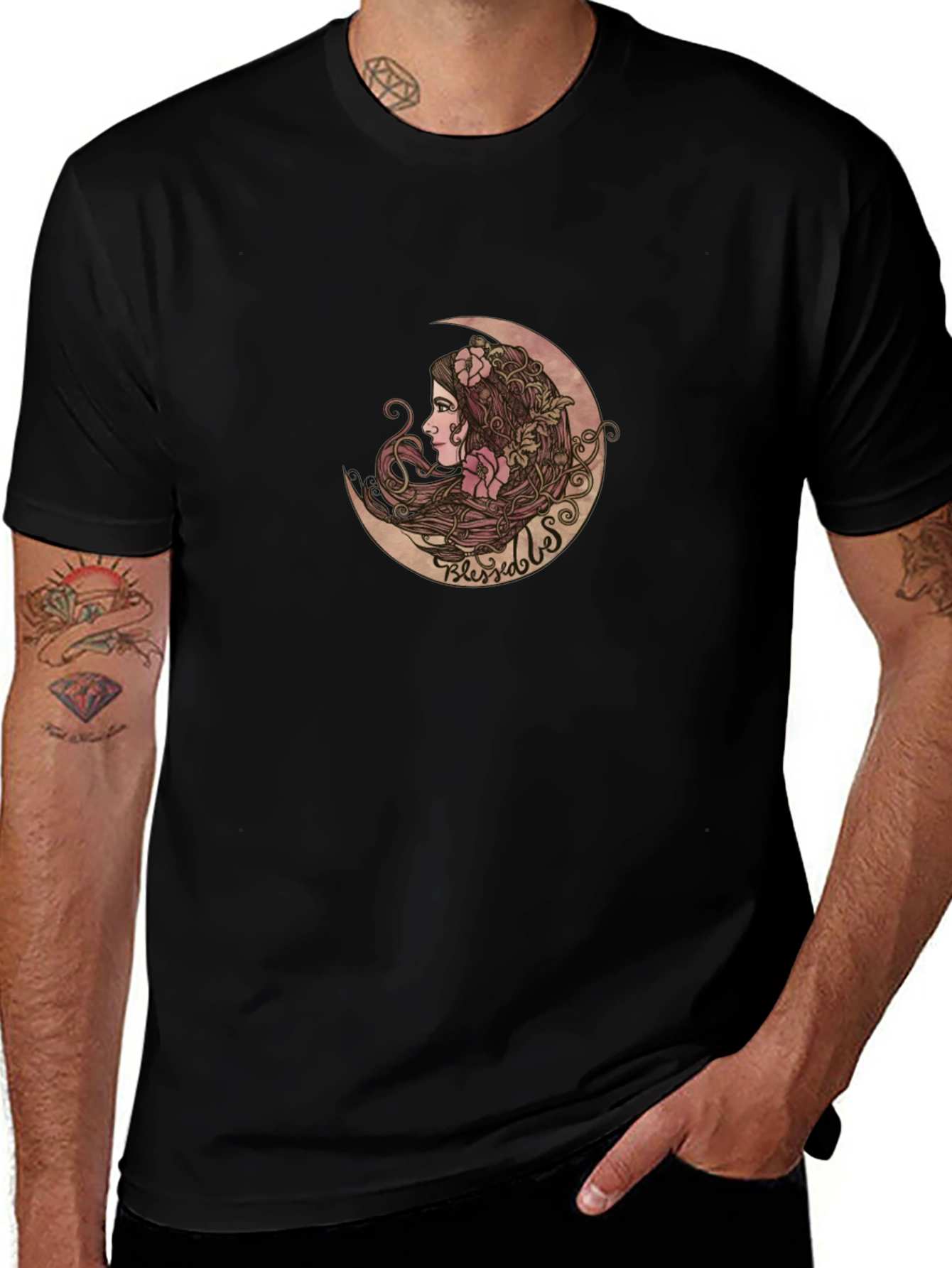 Blessed Be Crescent Moon Graphic T-Shirt
