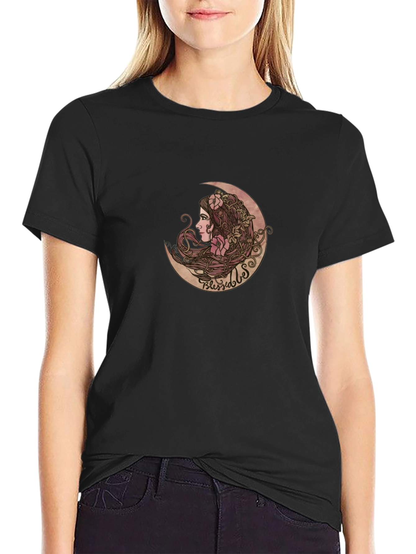 Blessed Be Crescent Moon Graphic T-Shirt