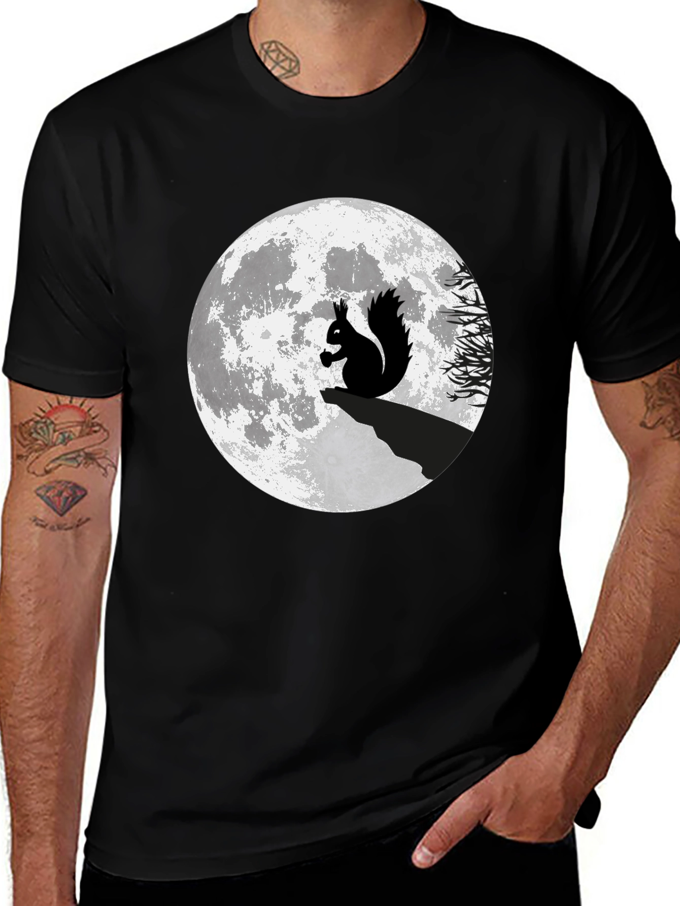 Squirrel Moon Graphic T-Shirt - Black